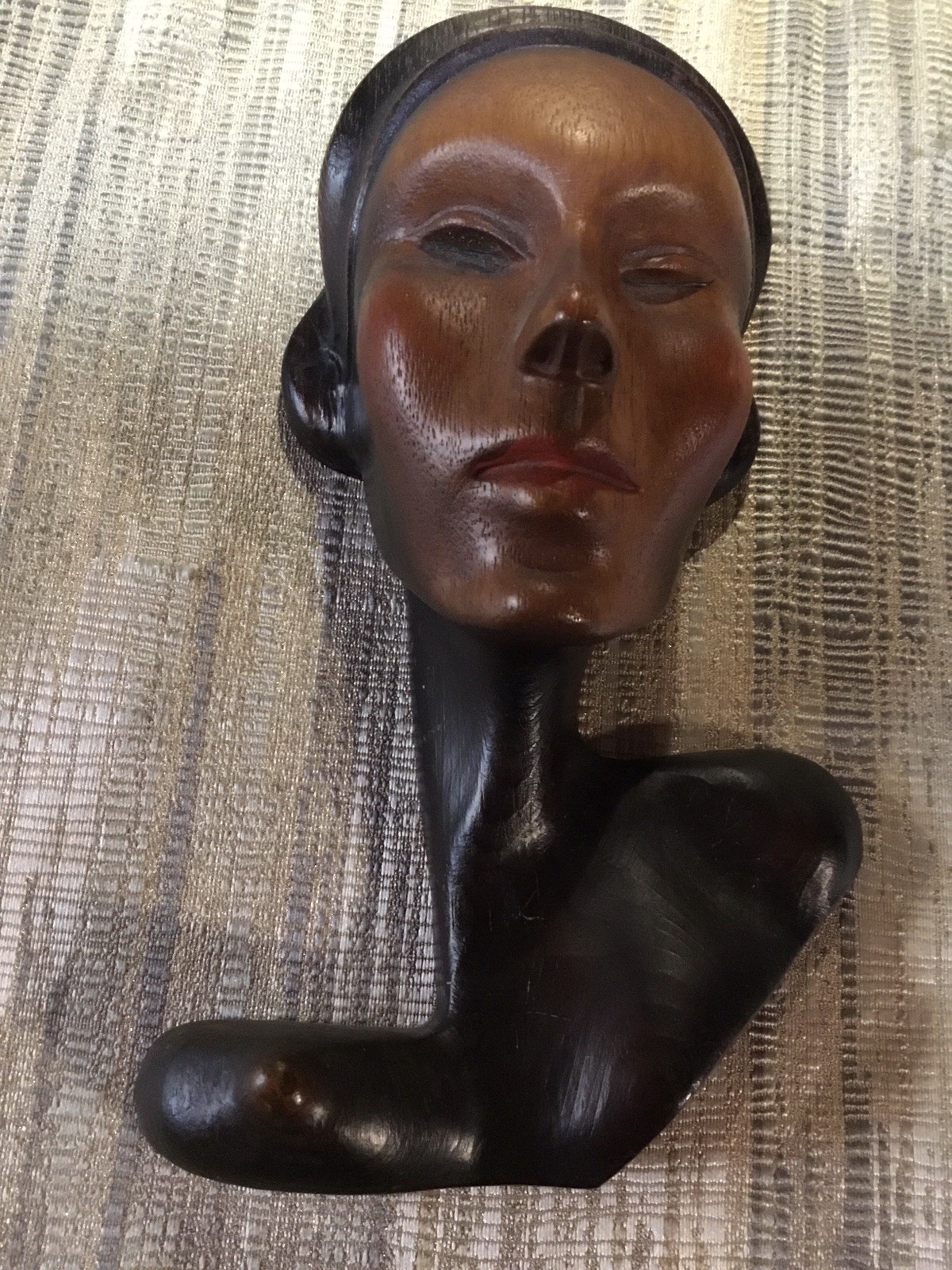 Vintage Wood Carving Beautiful African Woman Bust Abstract