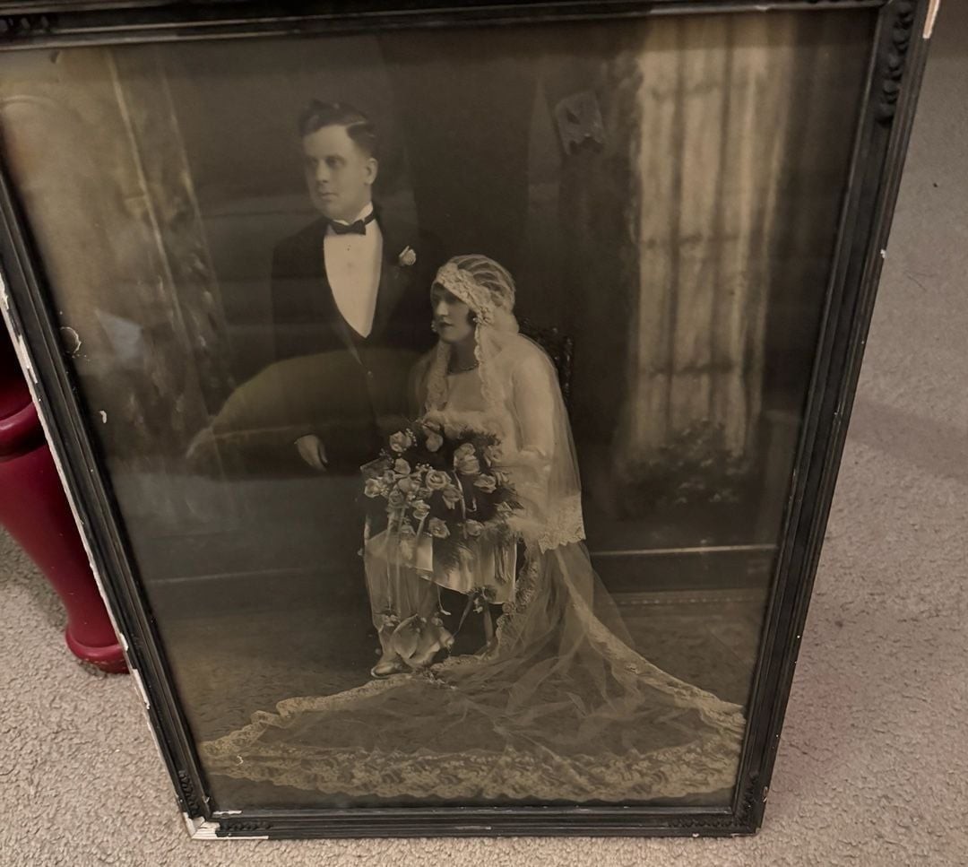 J. Coppelman Antique 1920s Wedding Photograph Bride Groom Framed