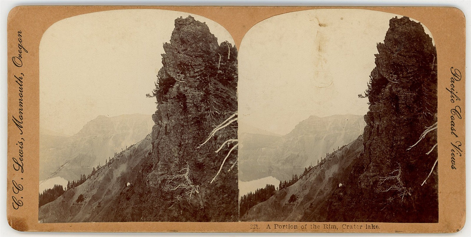 OREGON STEREOVIEW - Crater Lake - Part of the Rim - CC Lewis 1890s