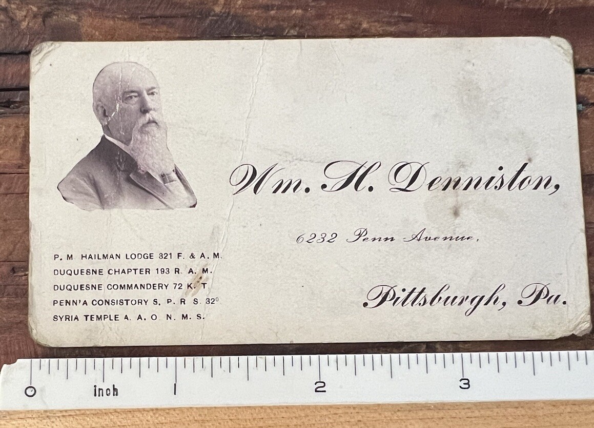 1870’s Masonic Business Calling Card Pittsburgh PA William H. Denniston Mason