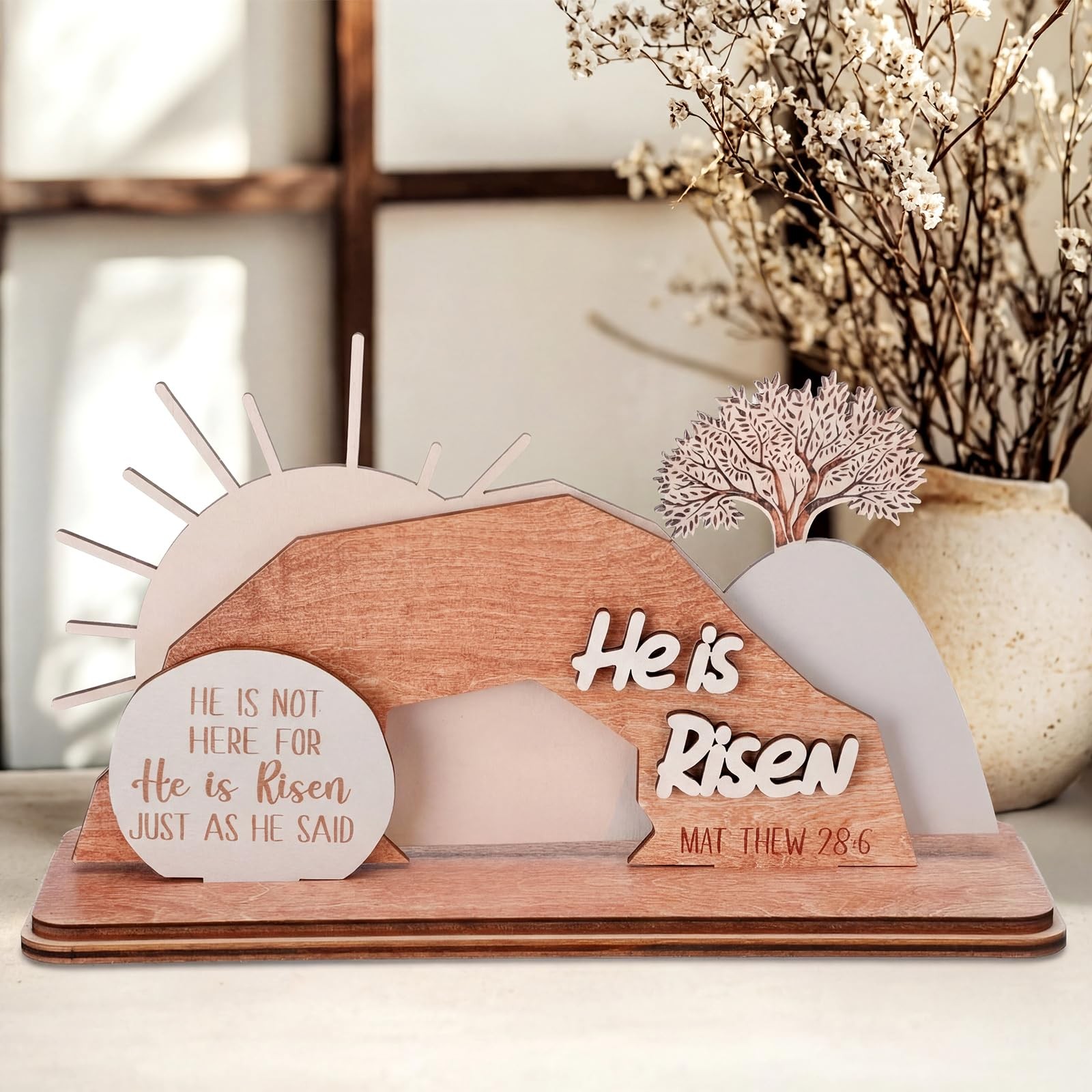 Blulu Empty Tomb Easter Scene and Christian Decoration Wooden Easter Resurrec...