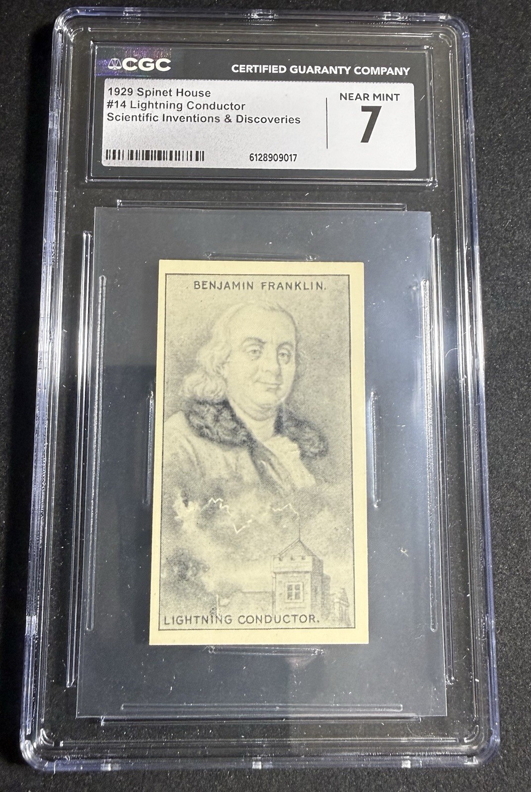 1929 Spinet House #14 Benjamin Franklin CGC 7 Lightning Conductor TobaccoCard NM