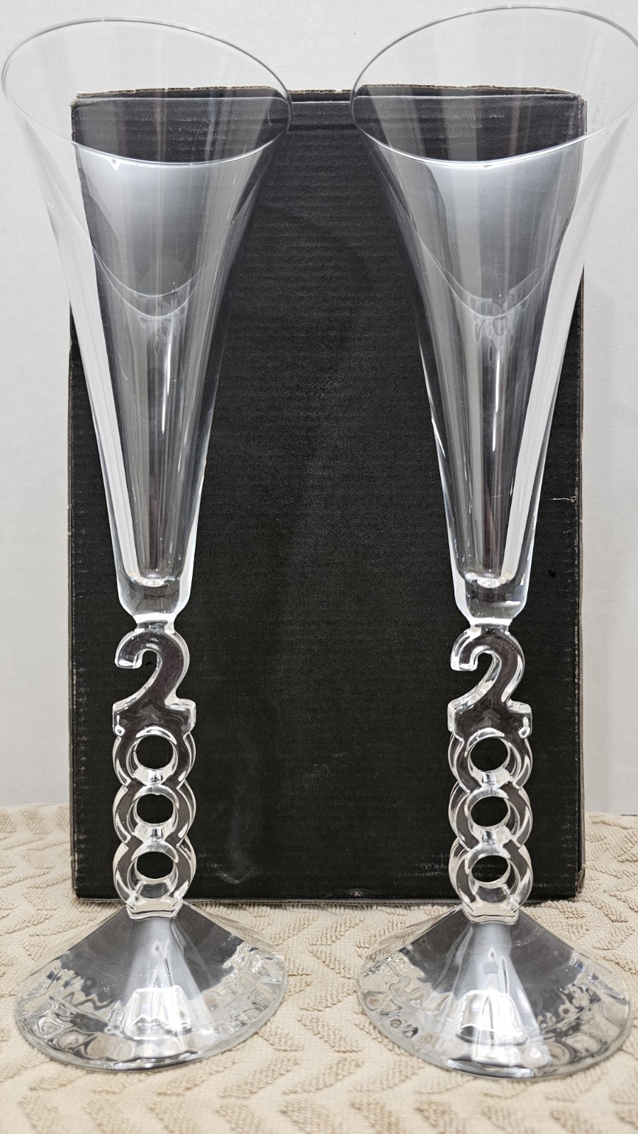 Vintage  Cristal D\'Arques Millennium 2000 Champagne Flutes, France Lead Crystal 