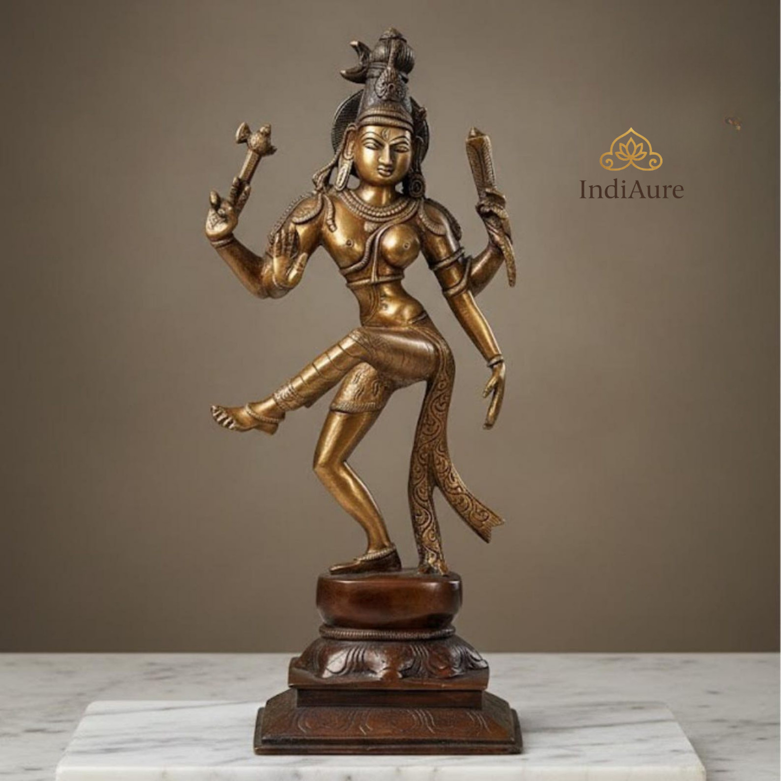 Brass Ardhanarishvara Idol 12.5” | Shiva Parvati Statue | Hindu God Murti Home