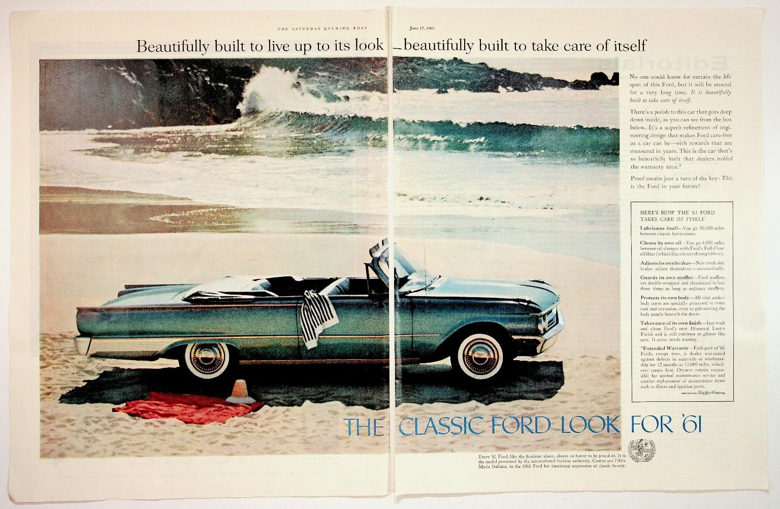 1961 Ford Convertible Magazine Ad The Saturday Evening Post Classic Car Look