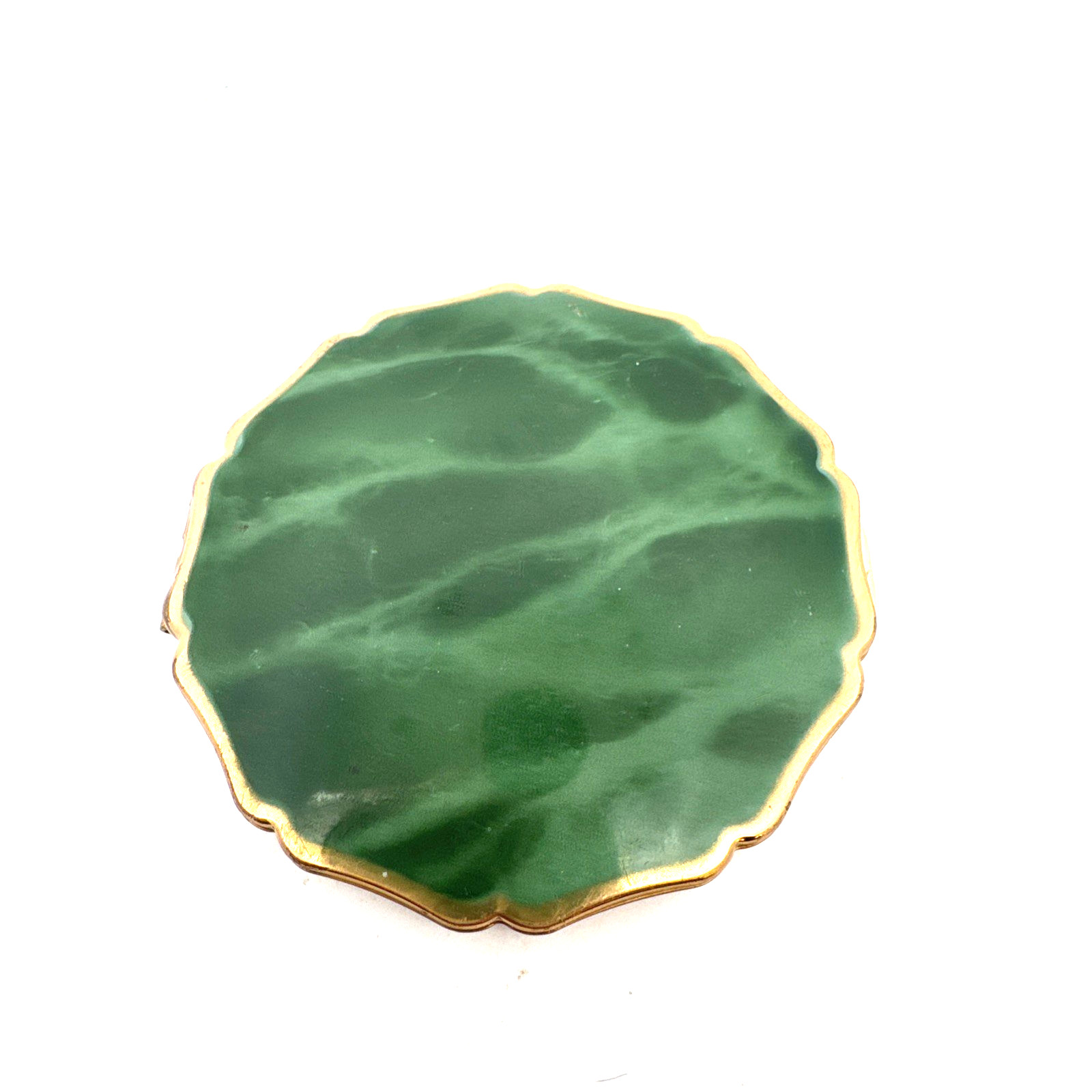 Antique Stratton England Gold Tone Enamel Marbled Jade Powder Mirrored Compact