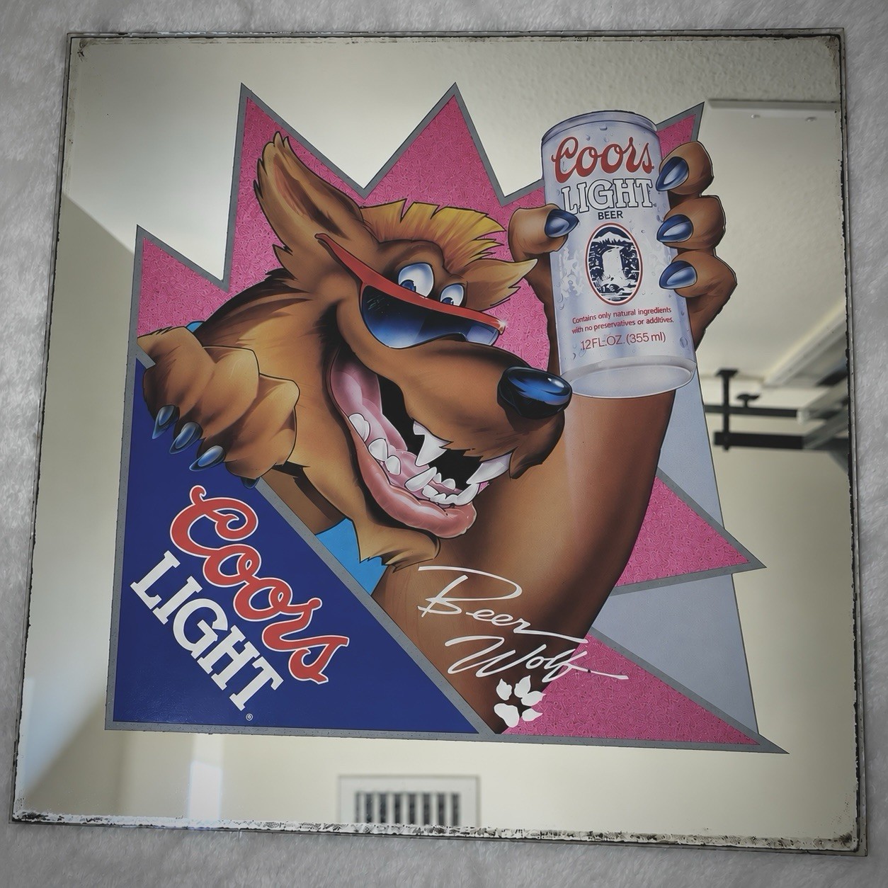 Vintage 1991 Coors Light Beer Wolf Framed Mirror Sign **NO FRAME** See All Pics