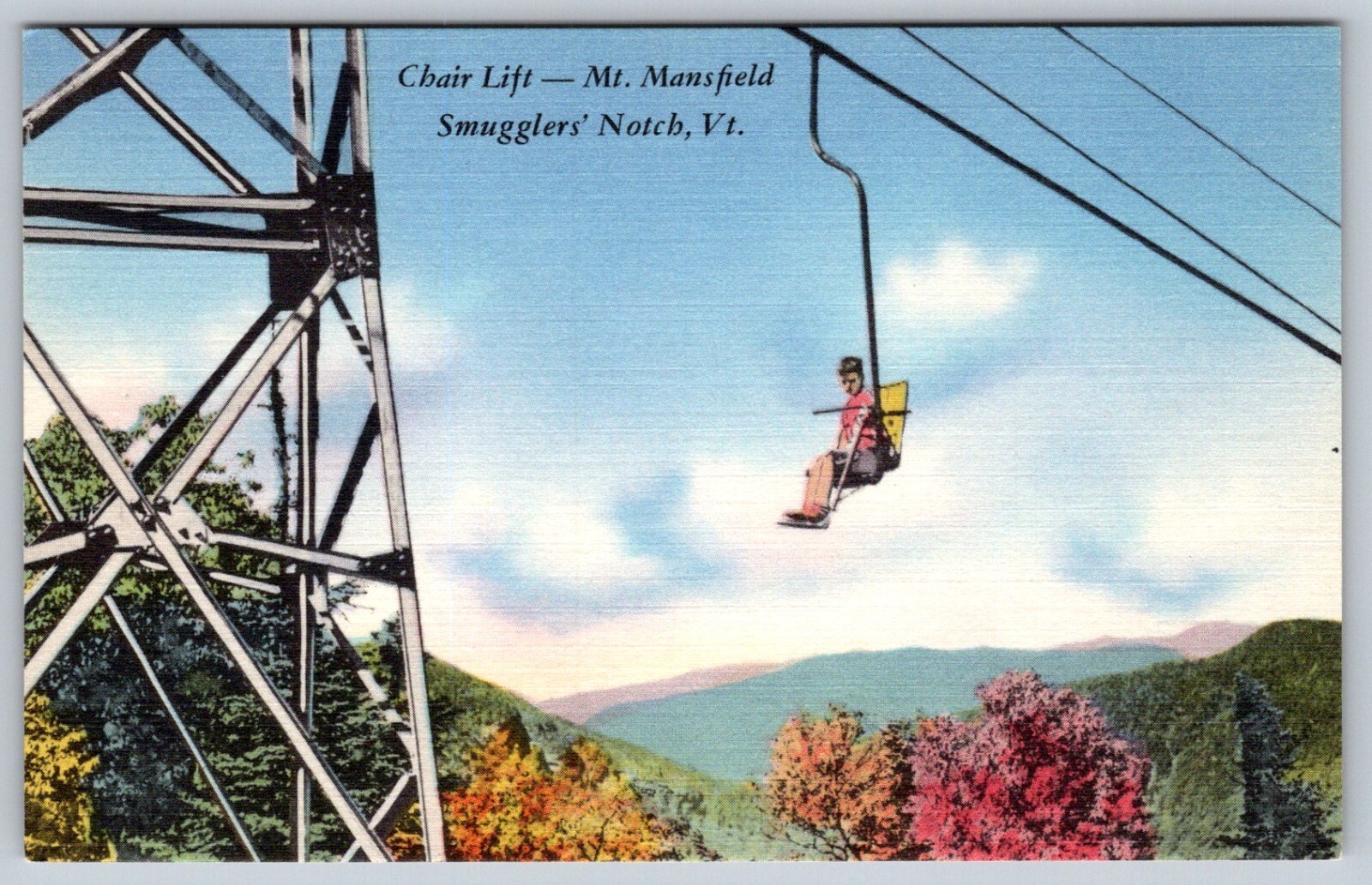 VTG Chair Lift Mt Mansfield Smugglers Notch Vermont Scenic View Linen Postcard