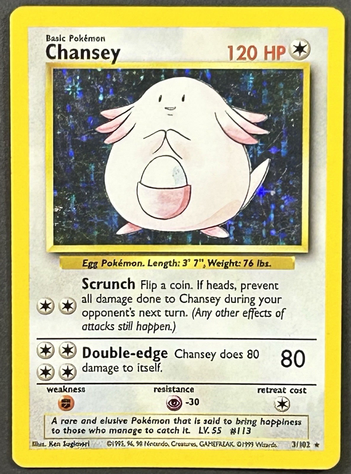 Pokemon Chansey Holo Card Base Set Unlimited 003/102 Heavily Played