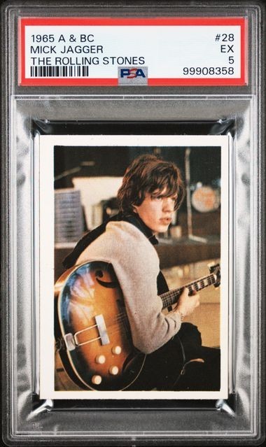 1965 A &BC GUM CARD #28 ROLLING STONES MICK JAGGER ROOKIE CARD GRADED PSA 5