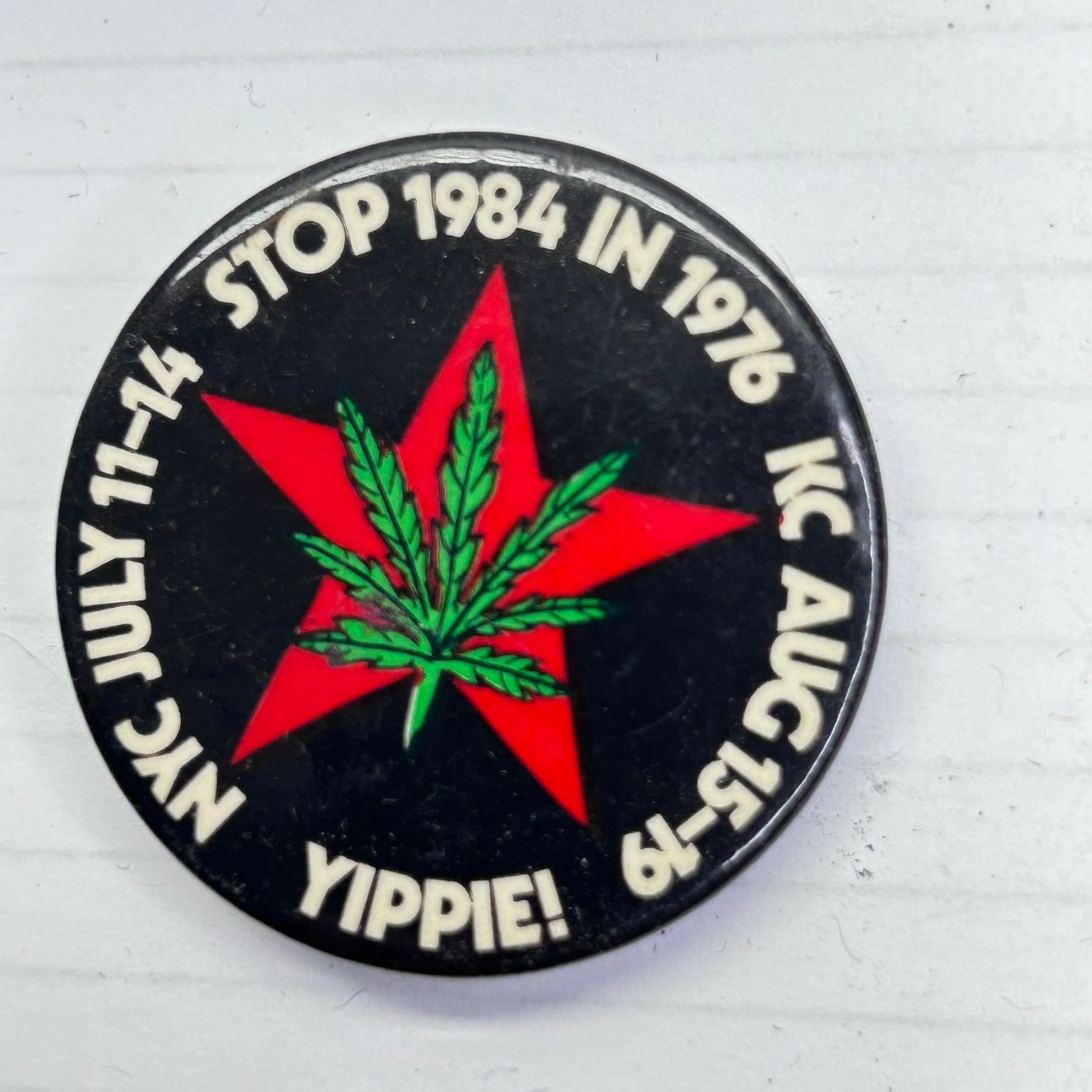 Yippie Stop 1984 in 1976 NYC KC Pinback Button Democrat Convention Protest