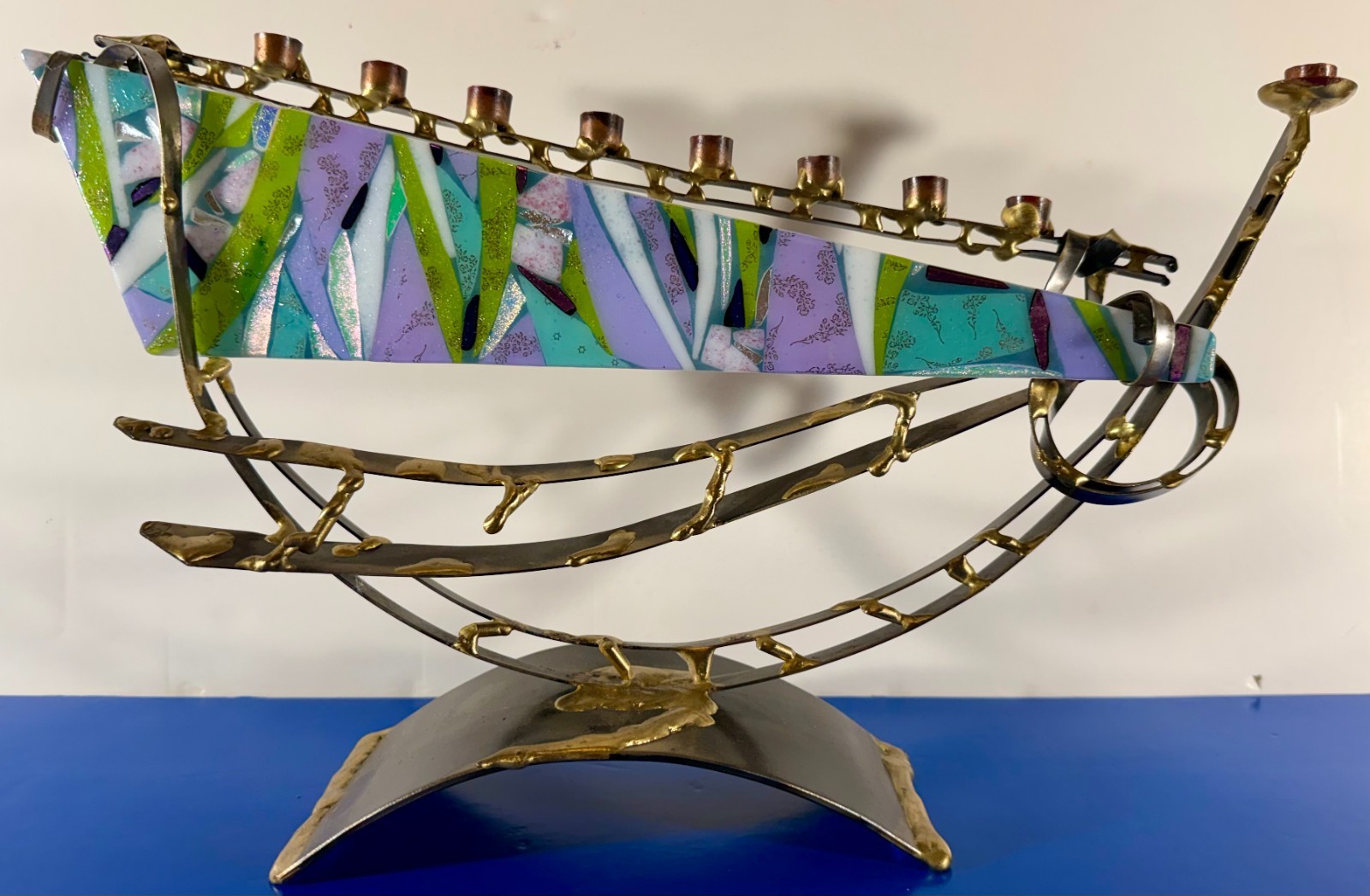 GARY ROSENTHAL Handmade ONE-OF-A-KIND Glass and Metal MENORAH 2003 - 
