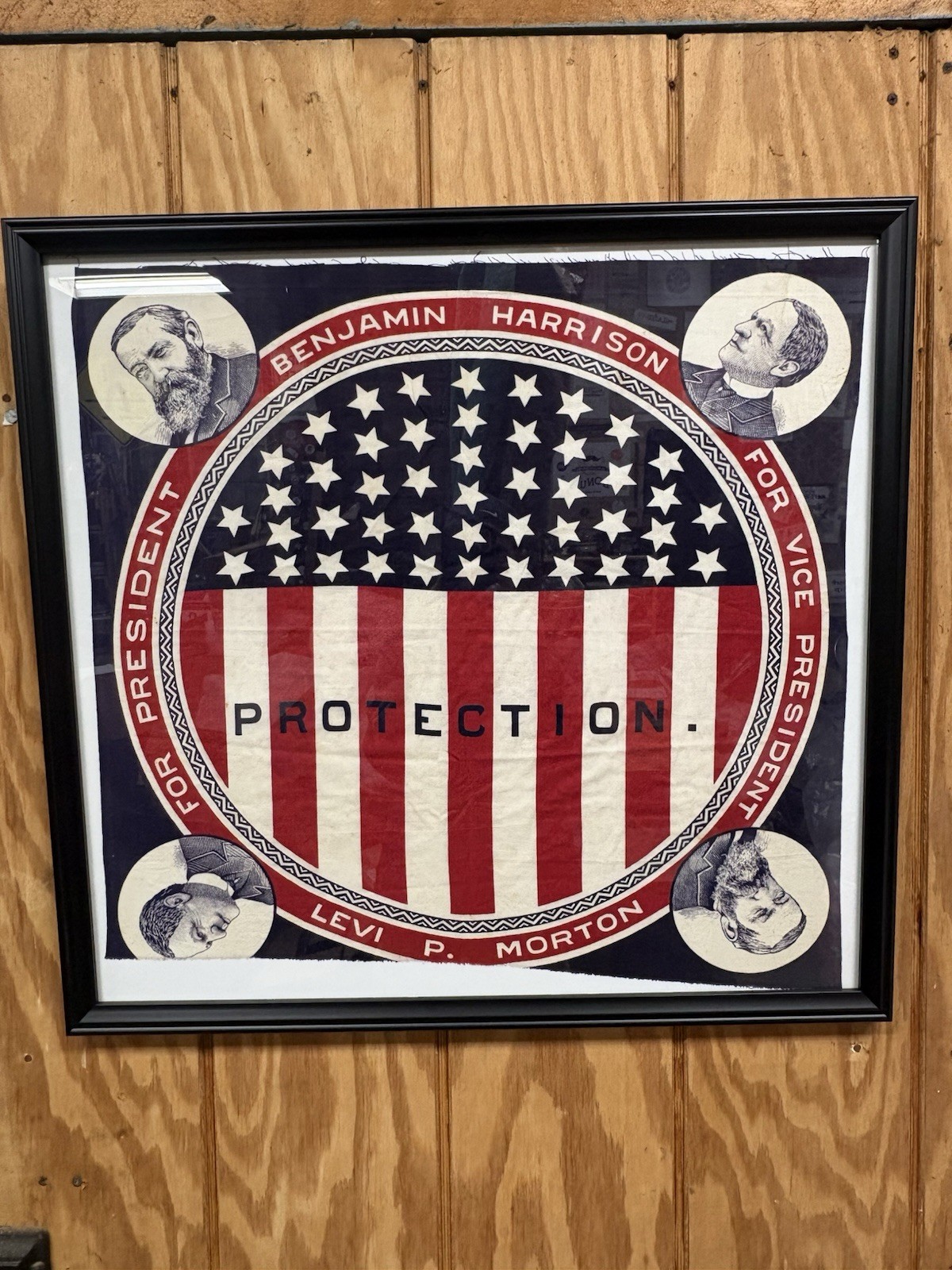 Rare 1888 Benjamin Harrison Protection Presidential Bandanna Campaign Flag