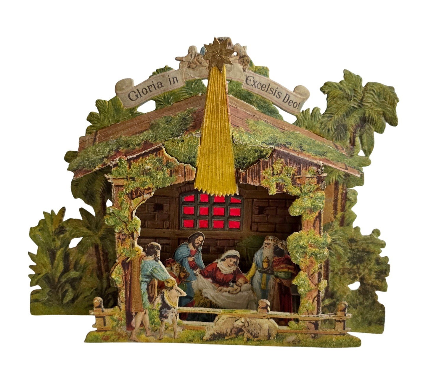 Antique Christmas Nativity Scene Folding Cardboard Crib, 1930 (1 Pc) #17793