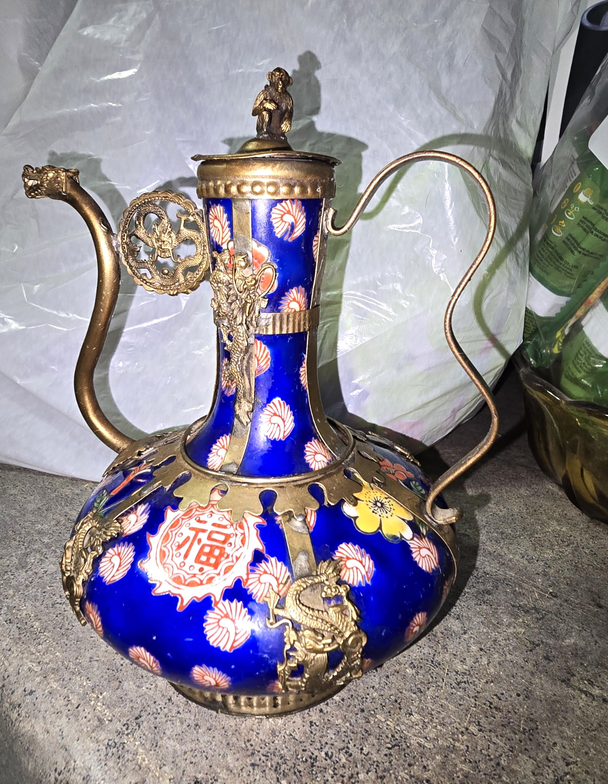 Antique Imperial Qing Mark Oriental Chinese Tibet Monkey Dragon Tea Pot