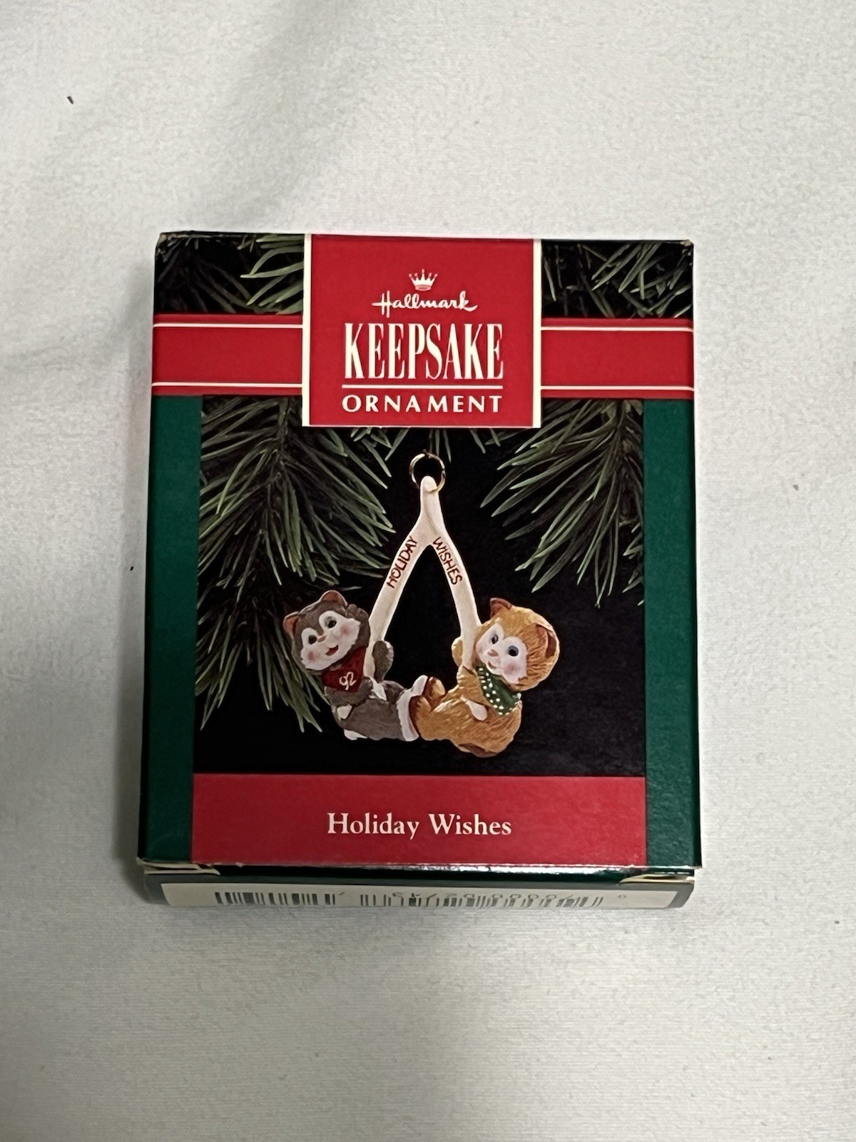 1992 Hallmark Keepsake Ornament - Holiday Wishes - Two Kittens On Wishbone