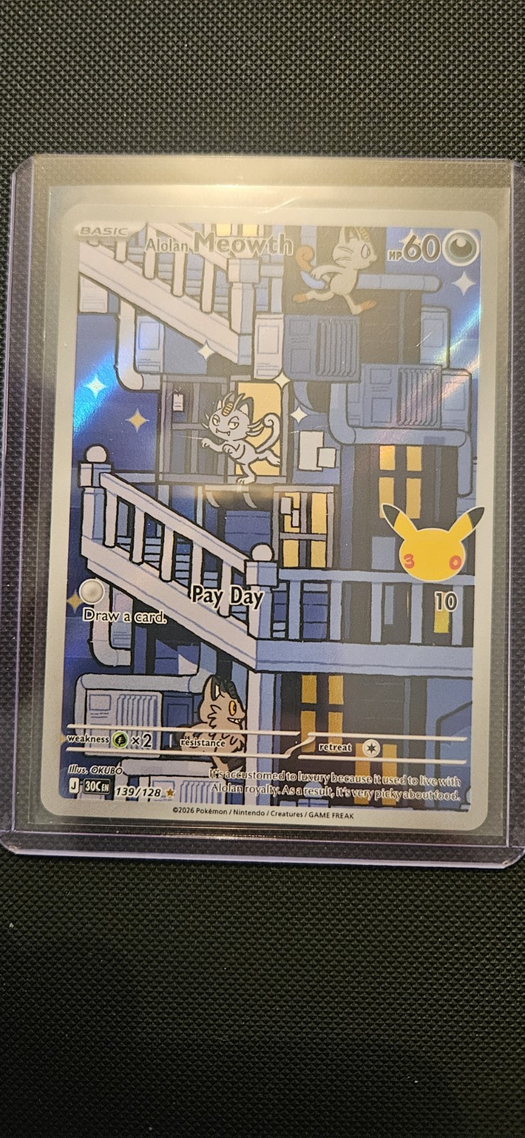 Pokémon TCG 30th Celebrations Alolan Meowth 139/128 Illustration Rare