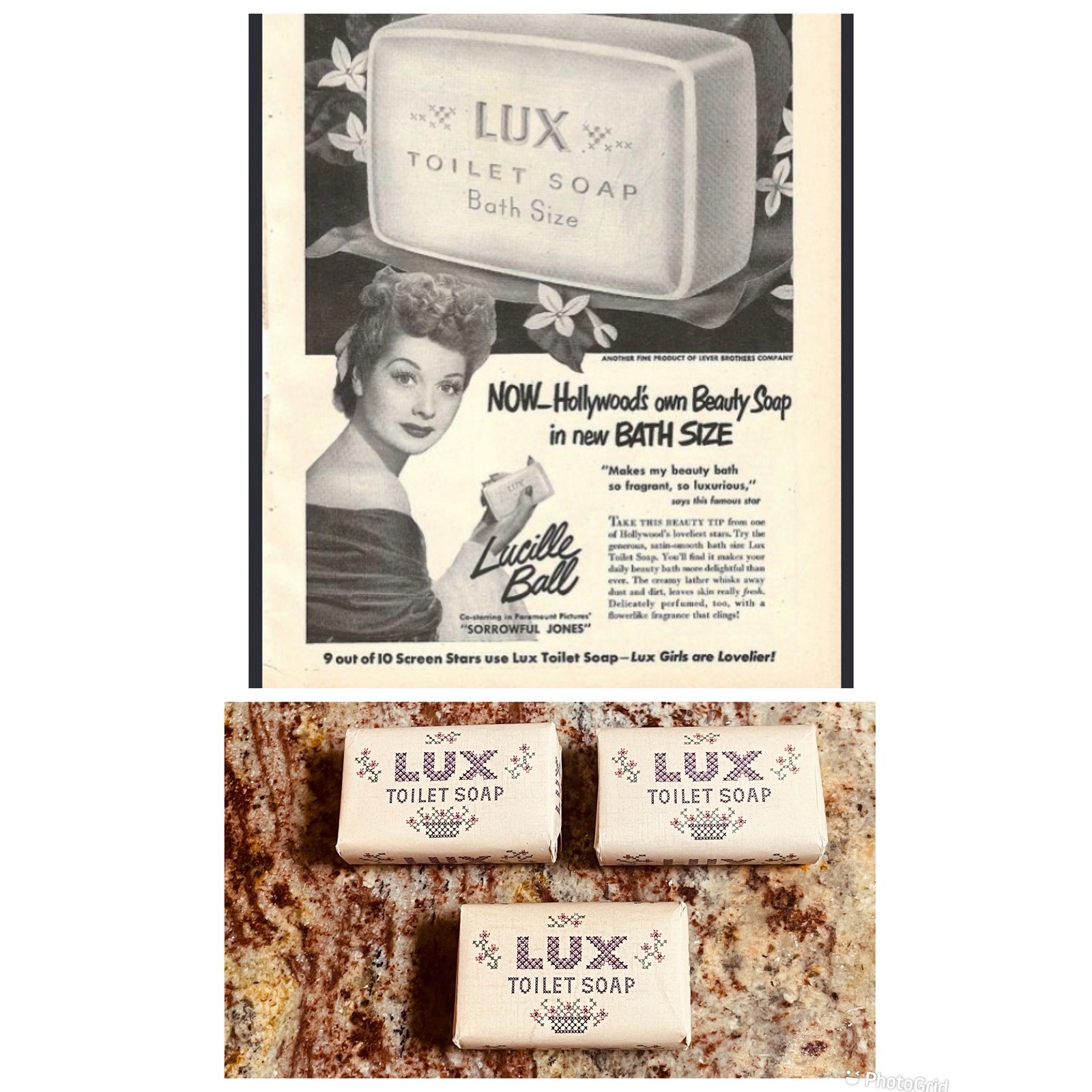 Vtg 1950s LUX Toilet Soap 3 FULL SIZE BARS Hollywood Stars NOS