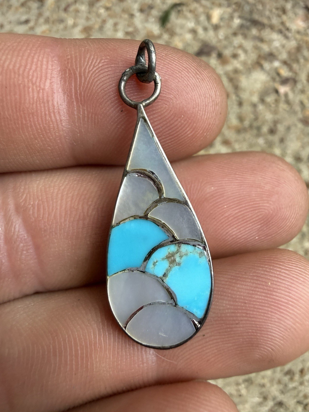 Vintage Navajo W Spencer Sterling Silver Pendant Turquoise & Pearl