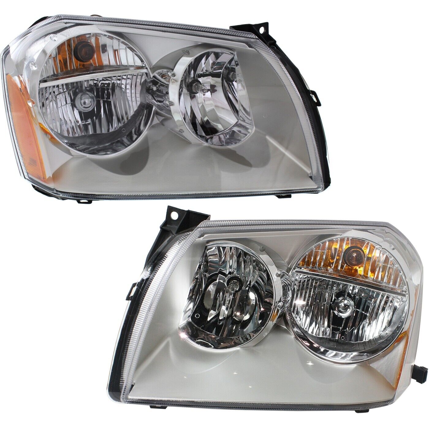 Headlight Set For 2005 2006 2007 Dodge Magnum Headlamp Pair Chrome With Bulbs