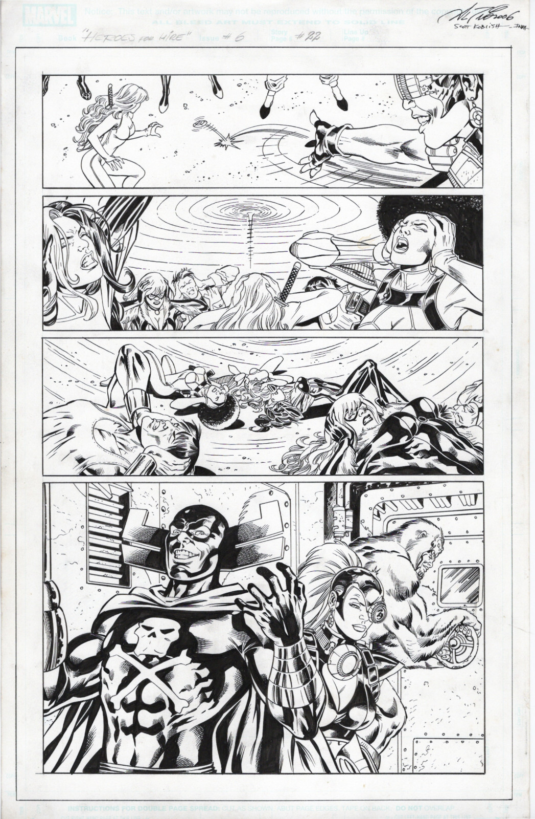 Heroes For Hire #6 p22 Original Comic Art 2007 Al Rio BLACK CAT + 7 Characters