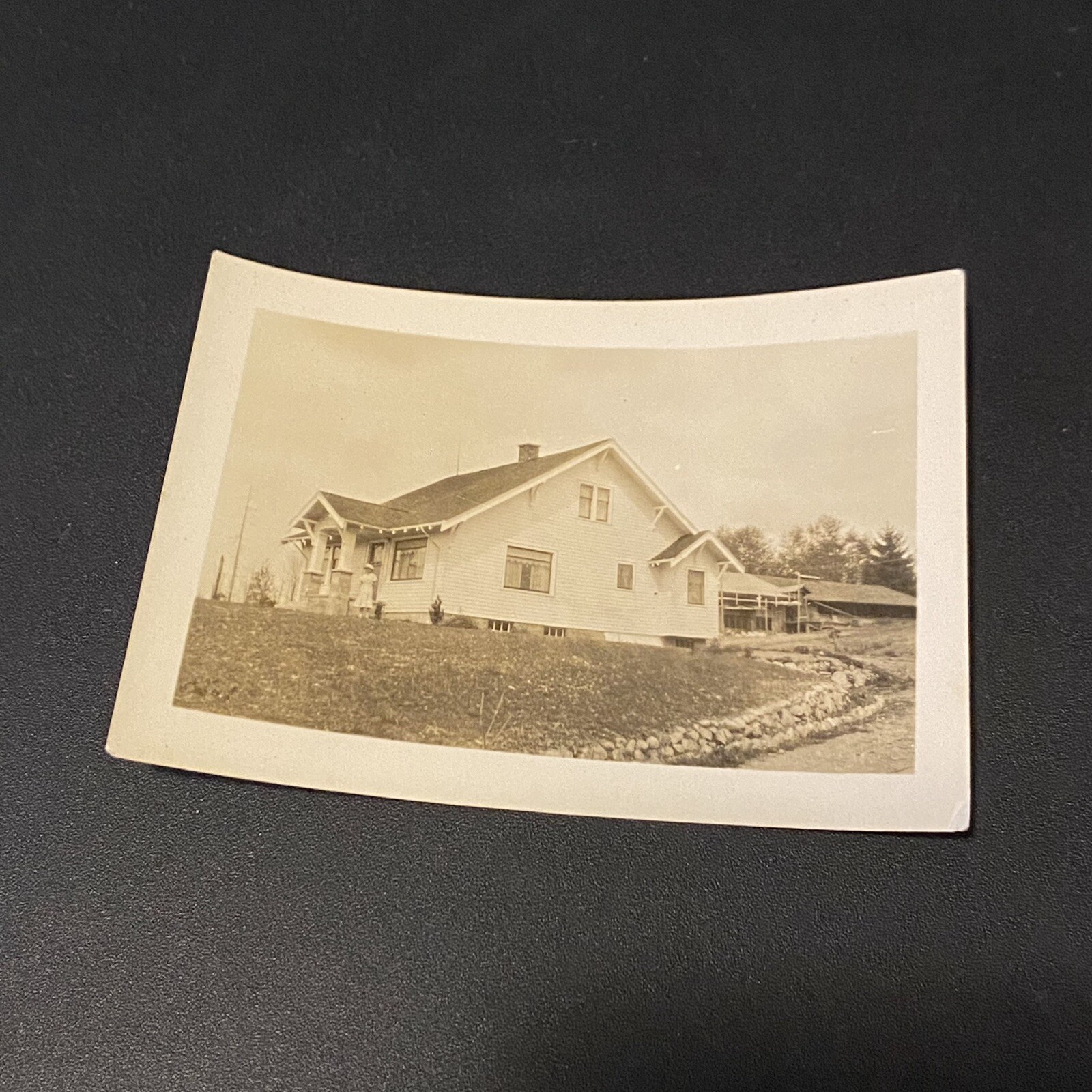 VTG Black & White Snapshot Photo Large White Western House With Woman In Front