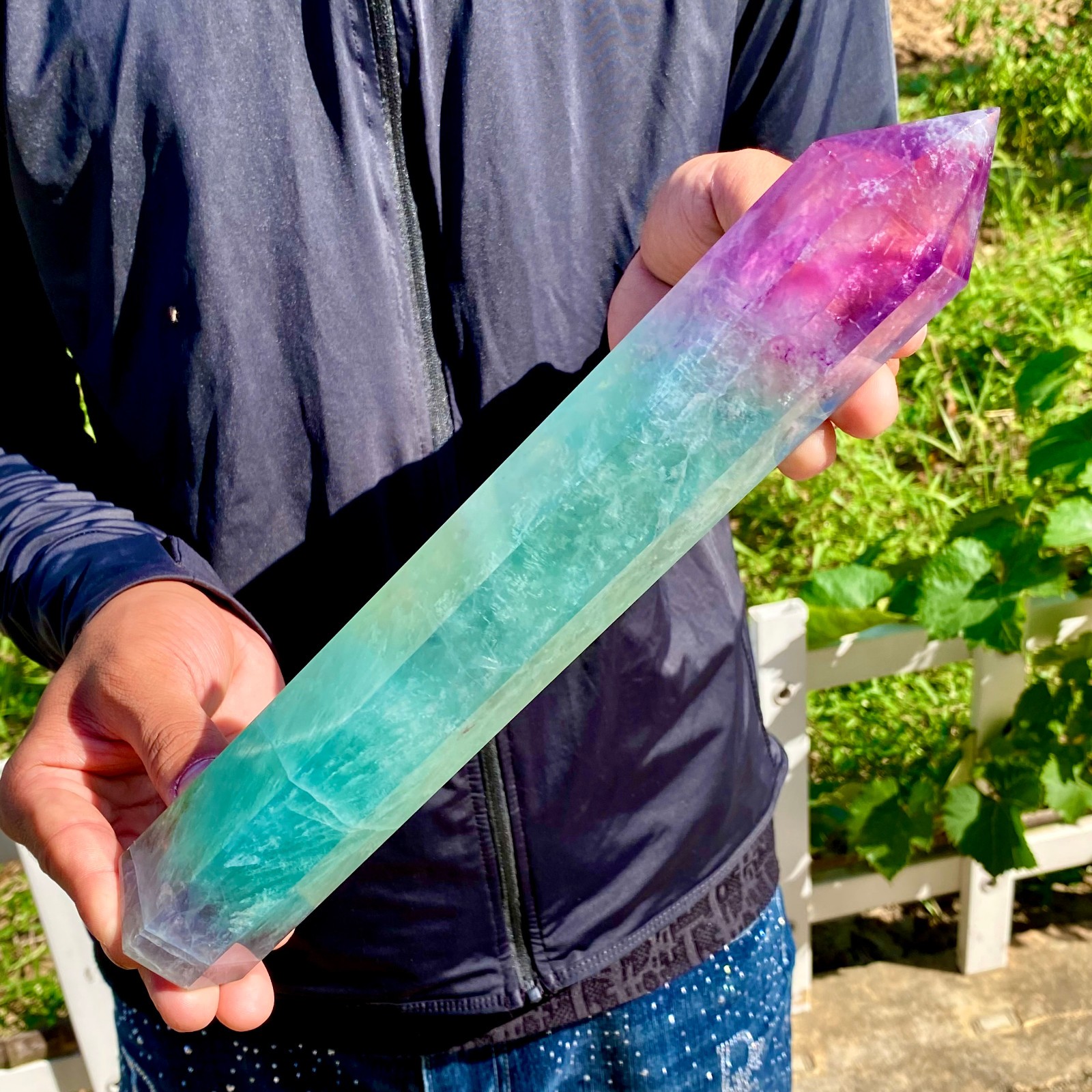 2.4LB   Natural unique colored fluorite pillar quartz crystal sample