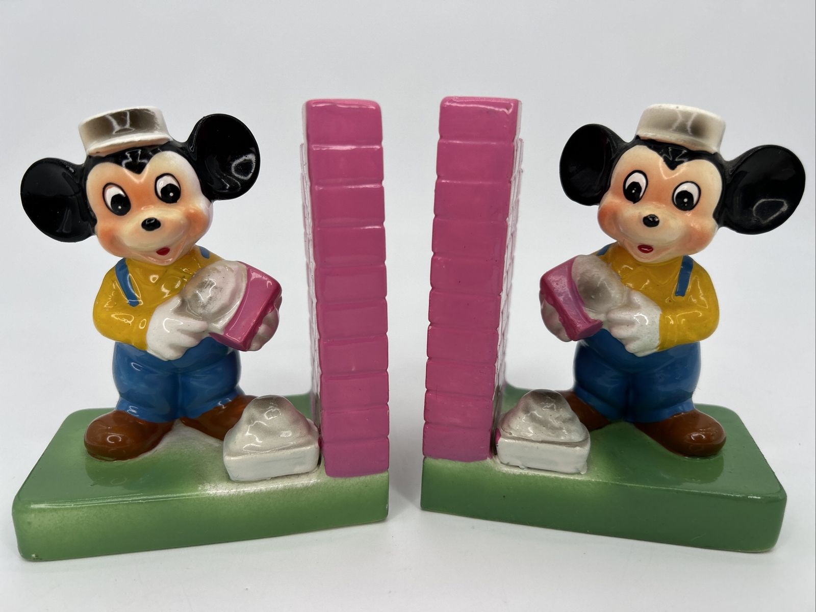 Walt Disney Productions Mickey Mouse Bookends Bricklayer Mason WD-19 RARE