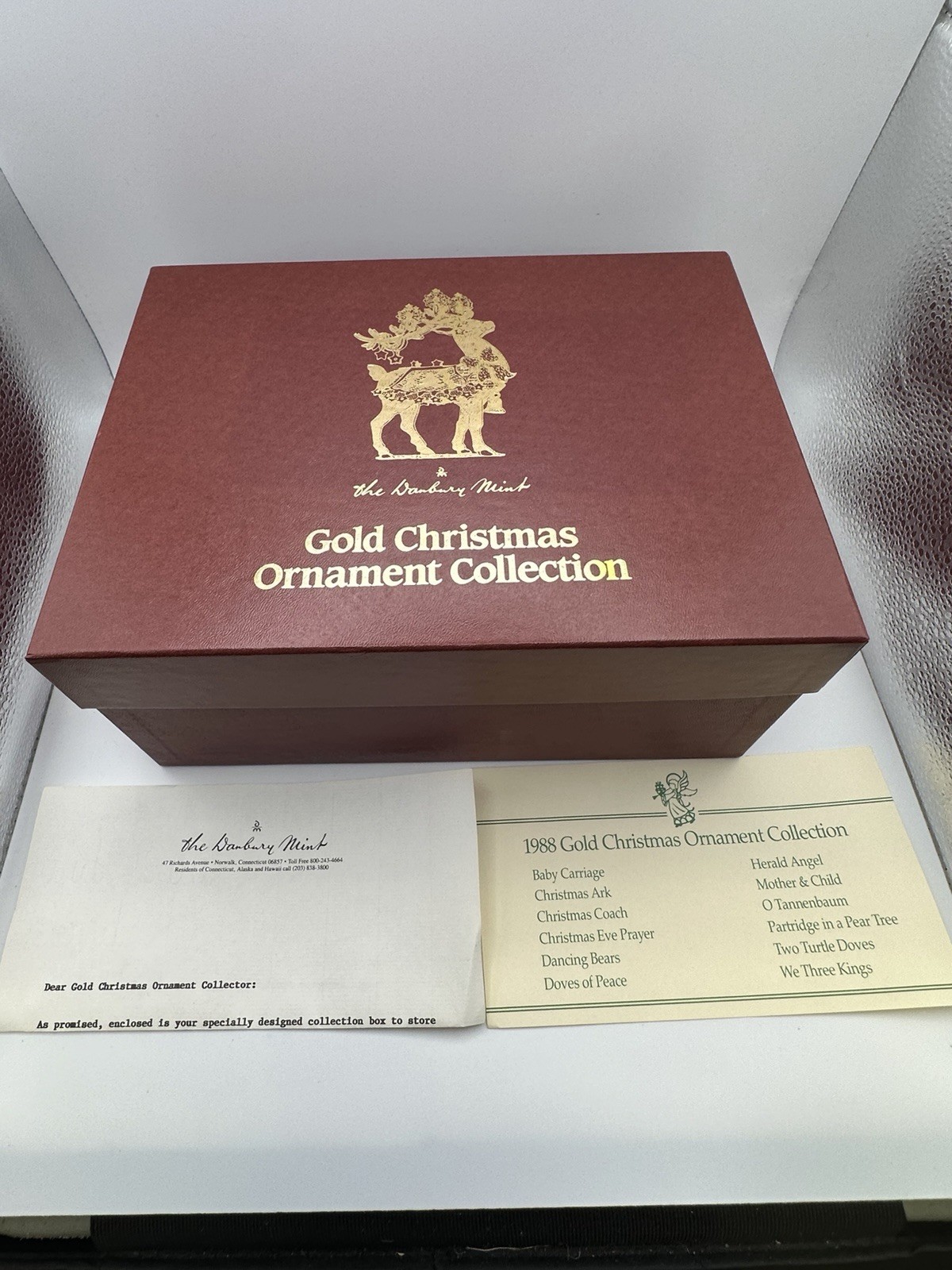 NEW 1988 The Danbury Mint Gold Christmas Ornament Collection Electroplated Gold