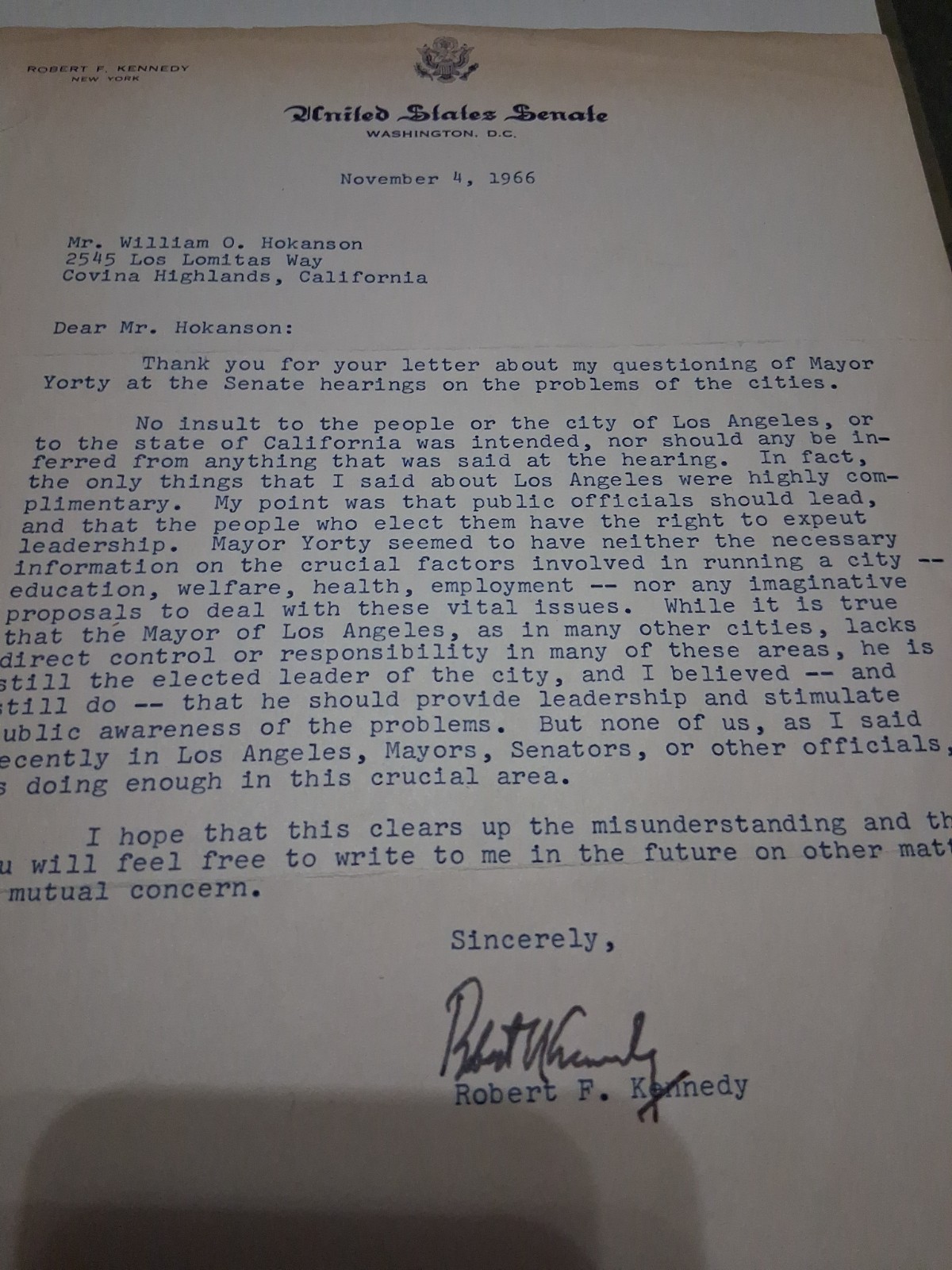 Rfk Autographed Letter