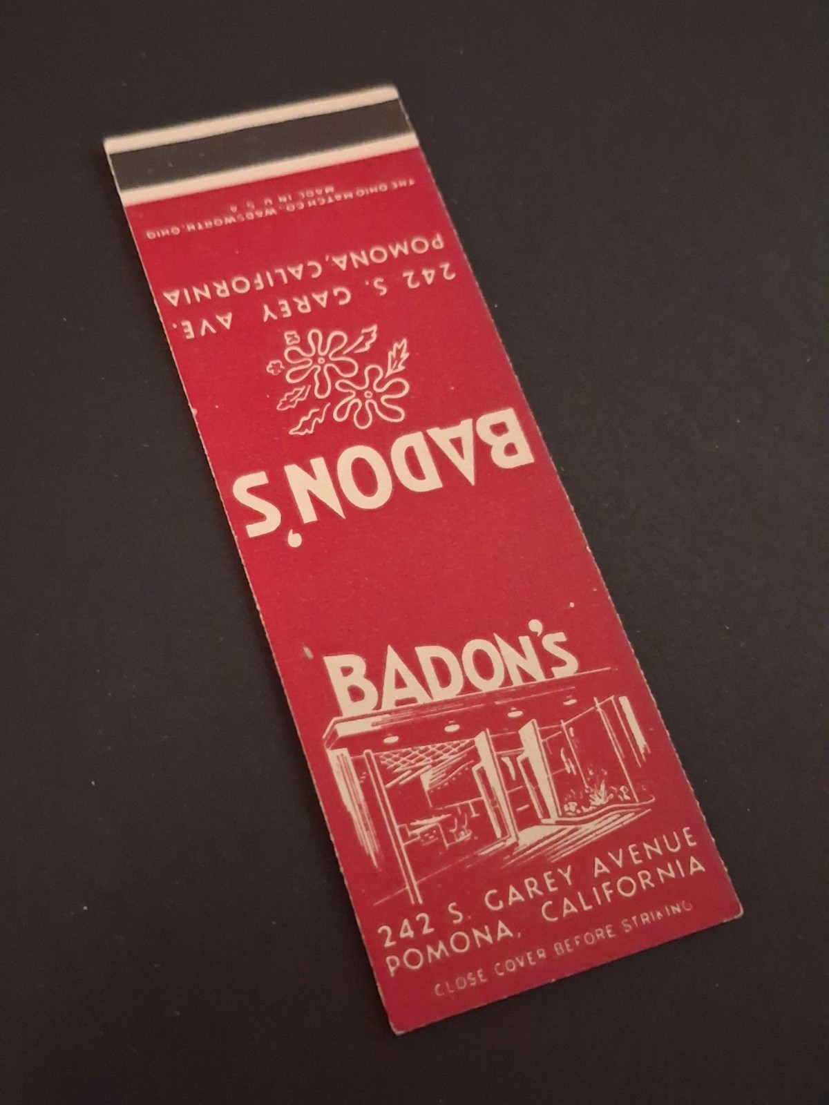 Vintage California Matchbook “Badon\'s\