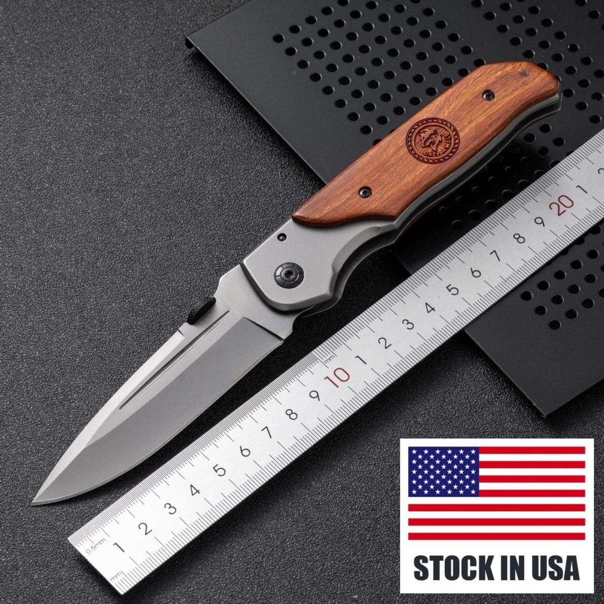 Portable Folding Knife 3Cr13 Stainless Steel Wood Handle EDC Outdoor Survival
