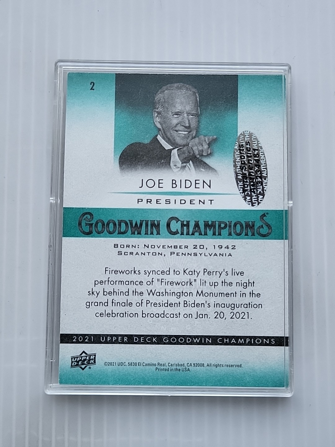 JOE BIDEN Hand-Signed Autographed 2021 Upper Deck Goodwin Champions #2 W/COA