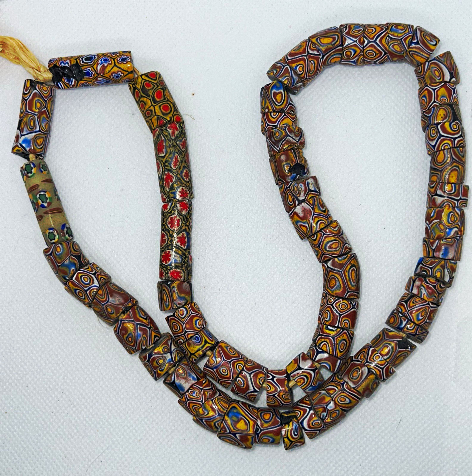 Antique Venetian Millefiori Glass Trade Beads 26” Strand 60 Pcs Murano African