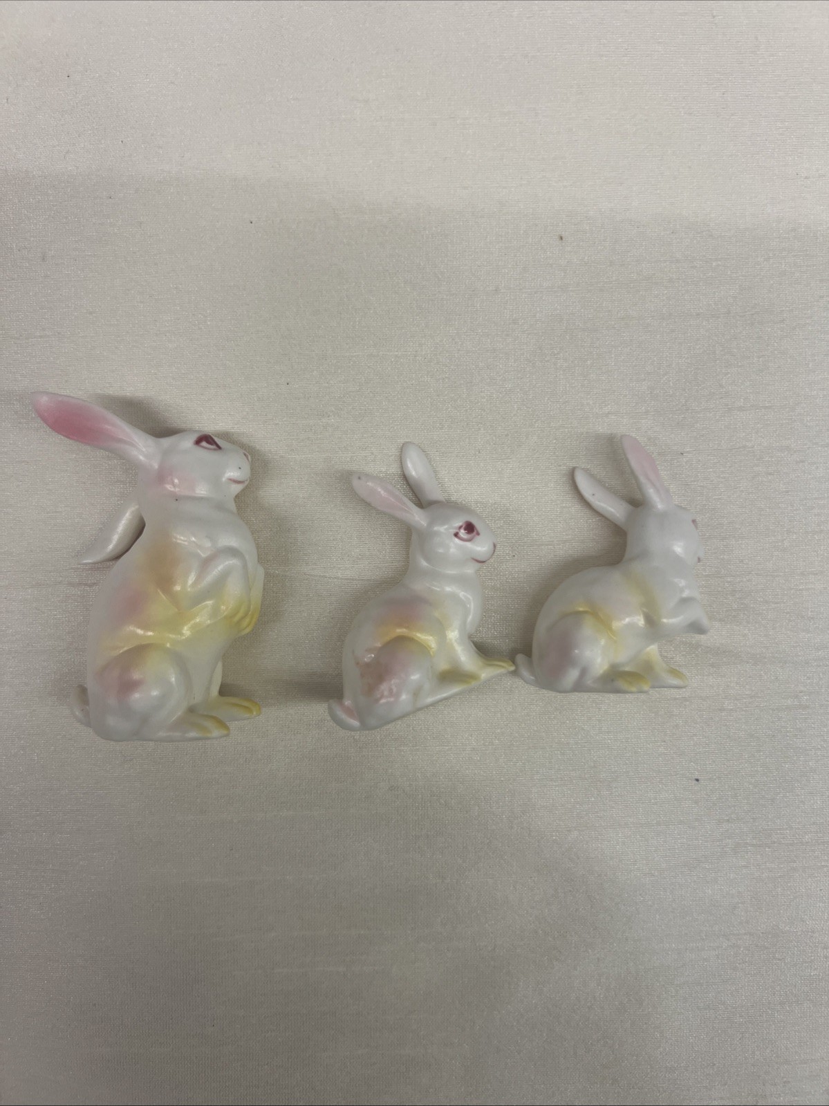 Vintage Lefton White Bunny Rabbit Ceramic Figurine Lot 3 Small Easter Decor TINY