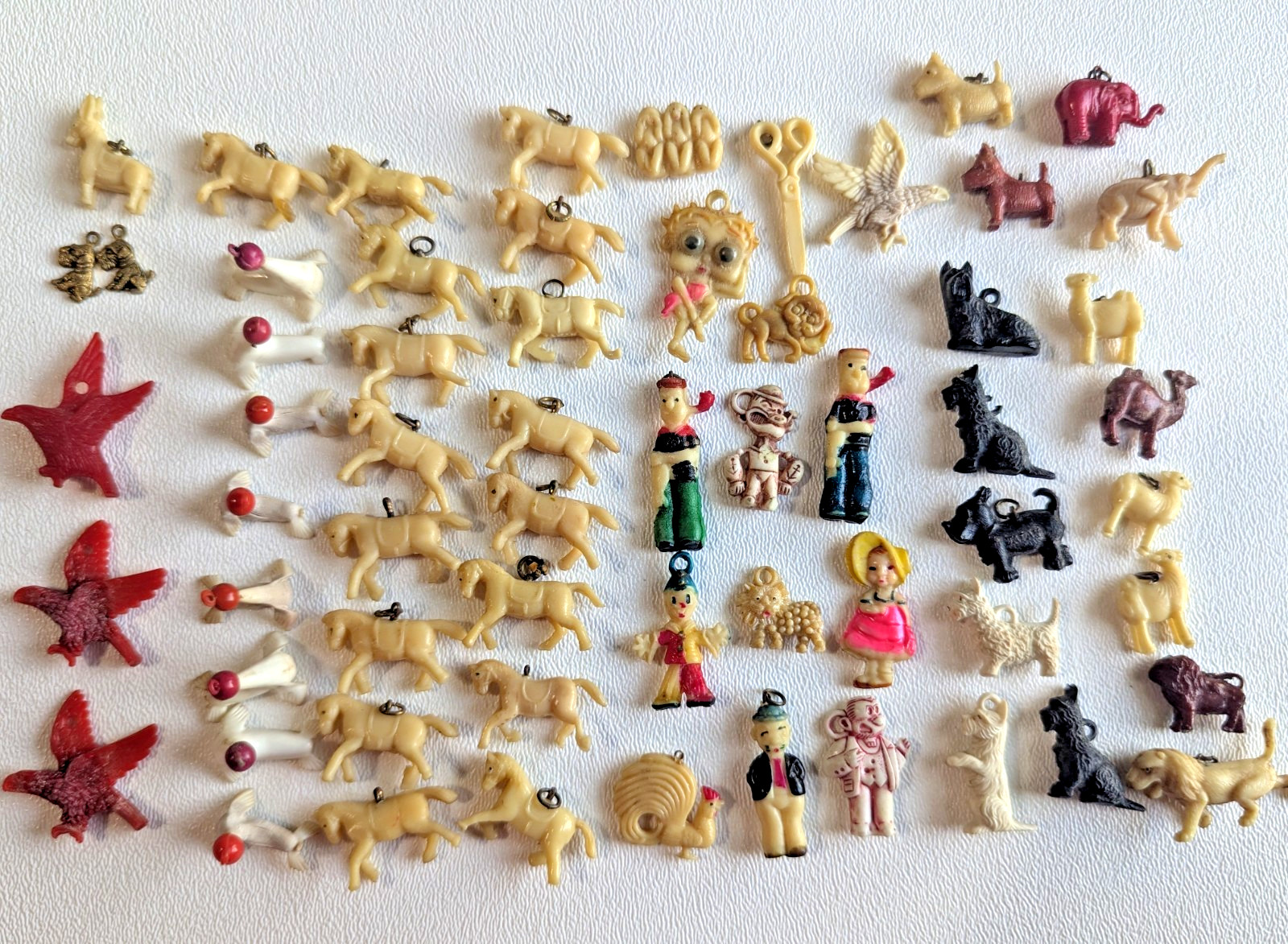 Circa 1940's 60 Cracker Jack Celluloid Plastic Toy Prize Charms Betty Boop Dog 