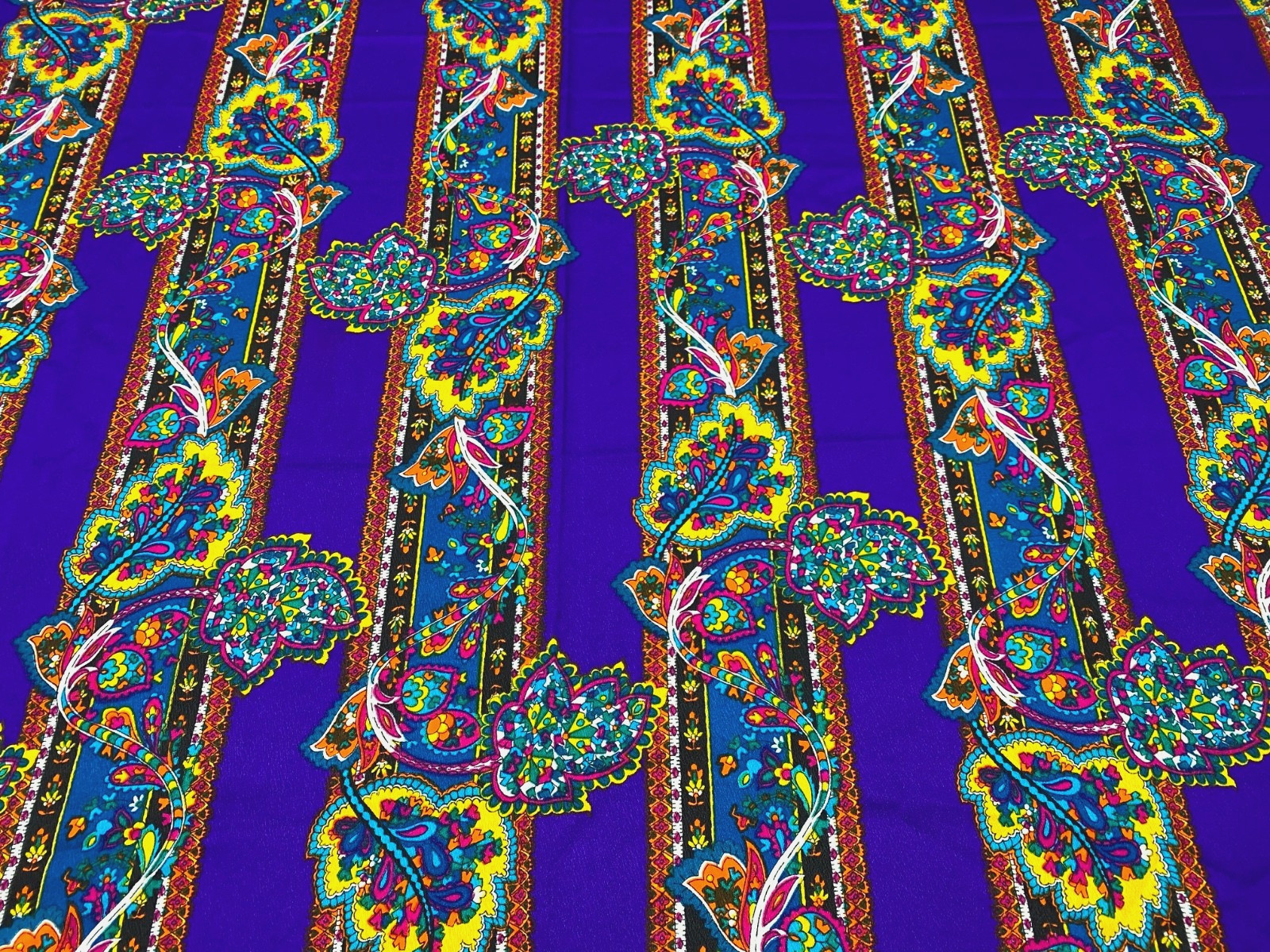 Vintage Fabric 60s Psychedelic Hawaiian Textiles THC Hippie Paisley 47x44in