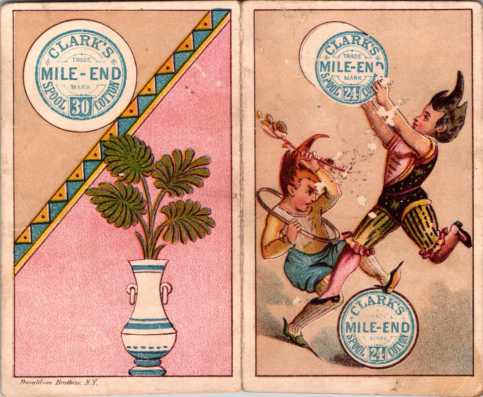 Vintage Antique Trade Card John Clark\'s Mile End Spool Cotton 1882 Calendar Art