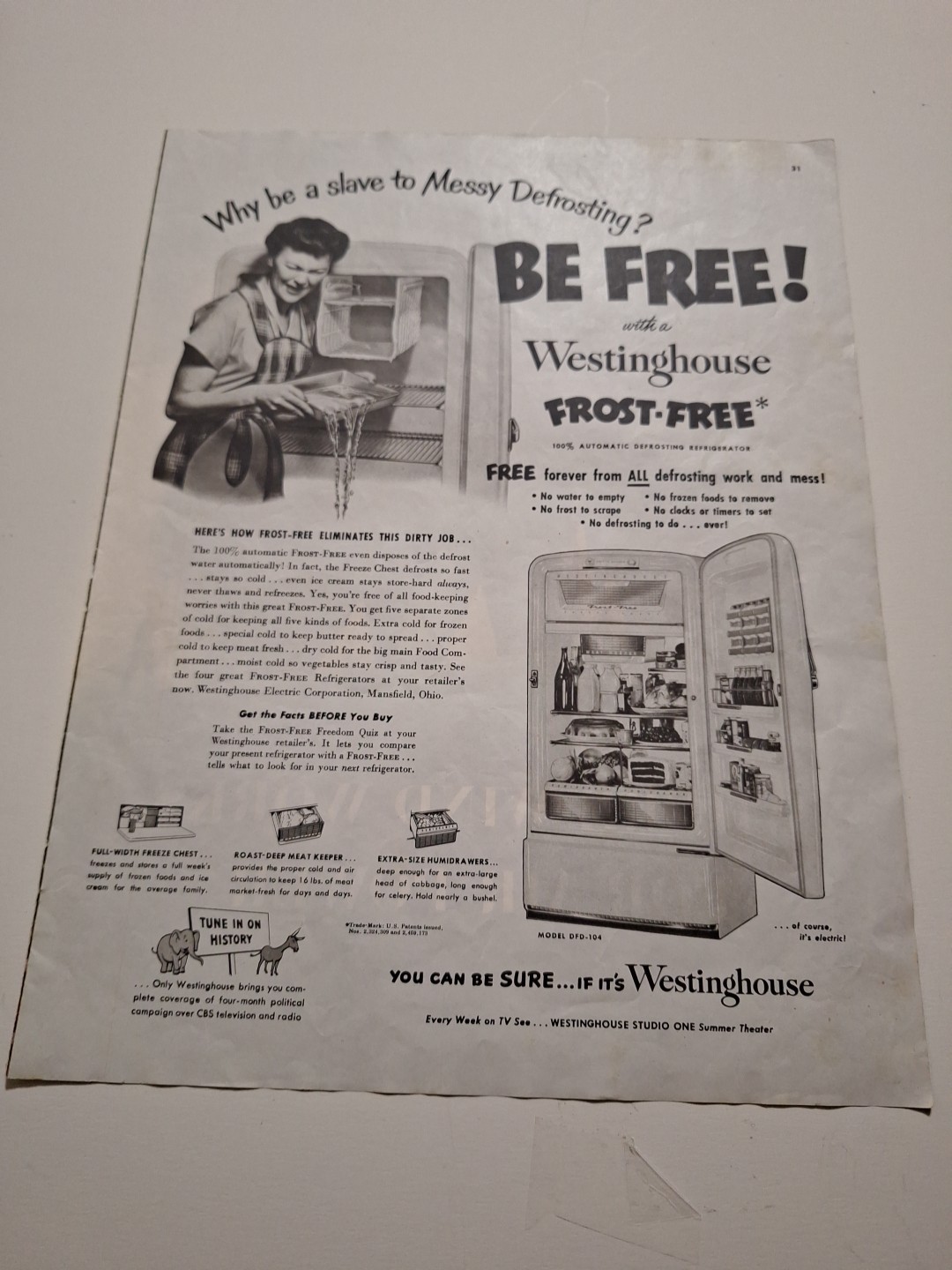 Westinghouse Frost-Free Refrigerator Judy Bond 10x13\