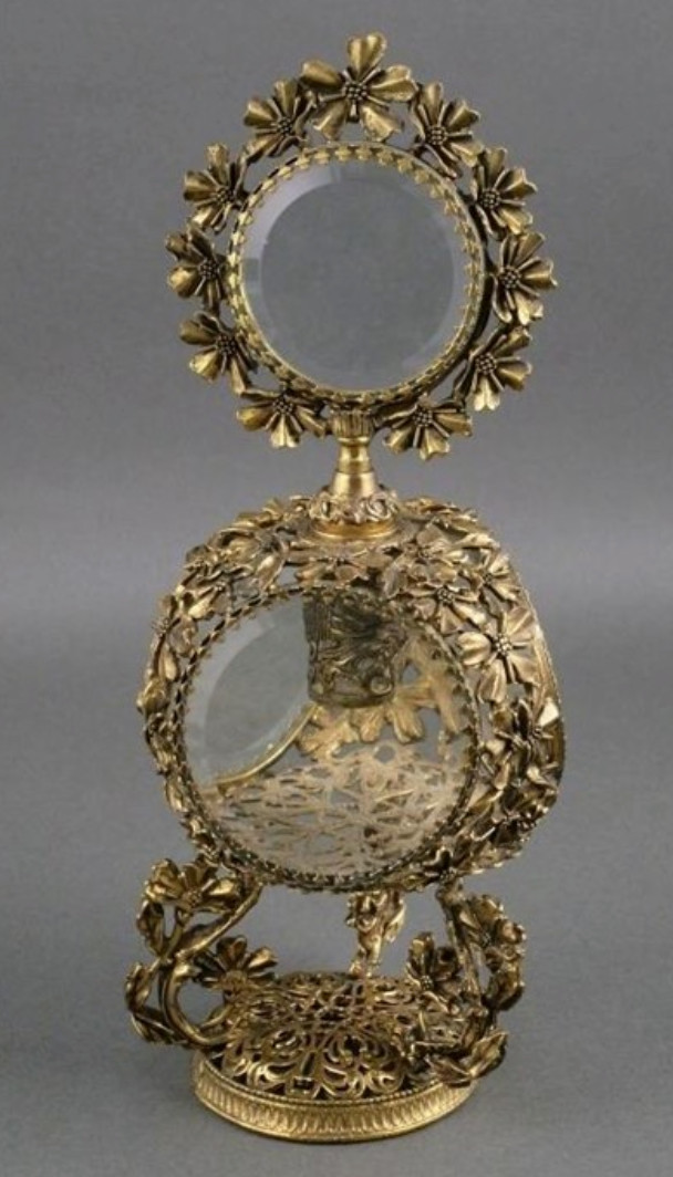 Vintage Gold Ormolu Filigree Perfume Bottle Dogwood Flowers Hollywood Regency