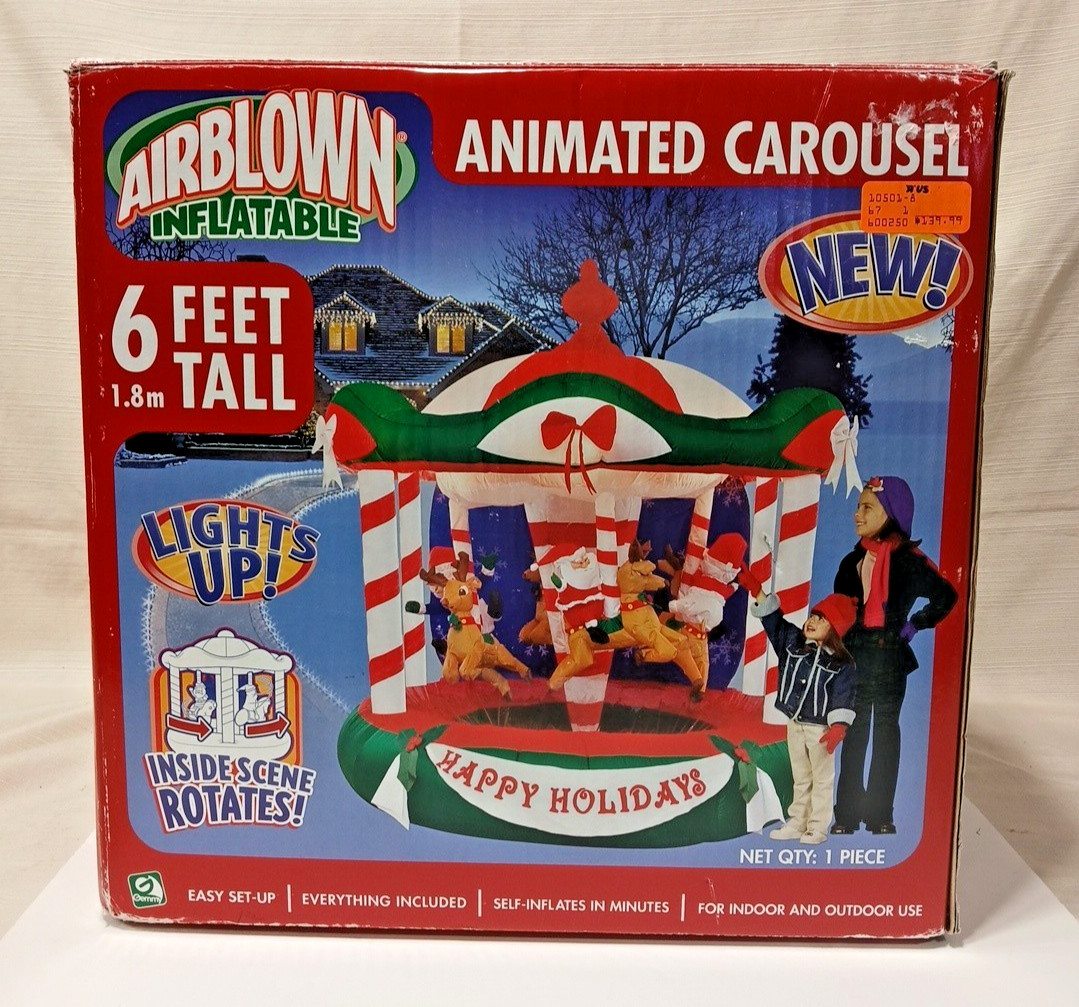 Gemmy Airblown Inflatable Holiday Carousel 6 Ft 2005 Vintage TESTED WORKS 100%