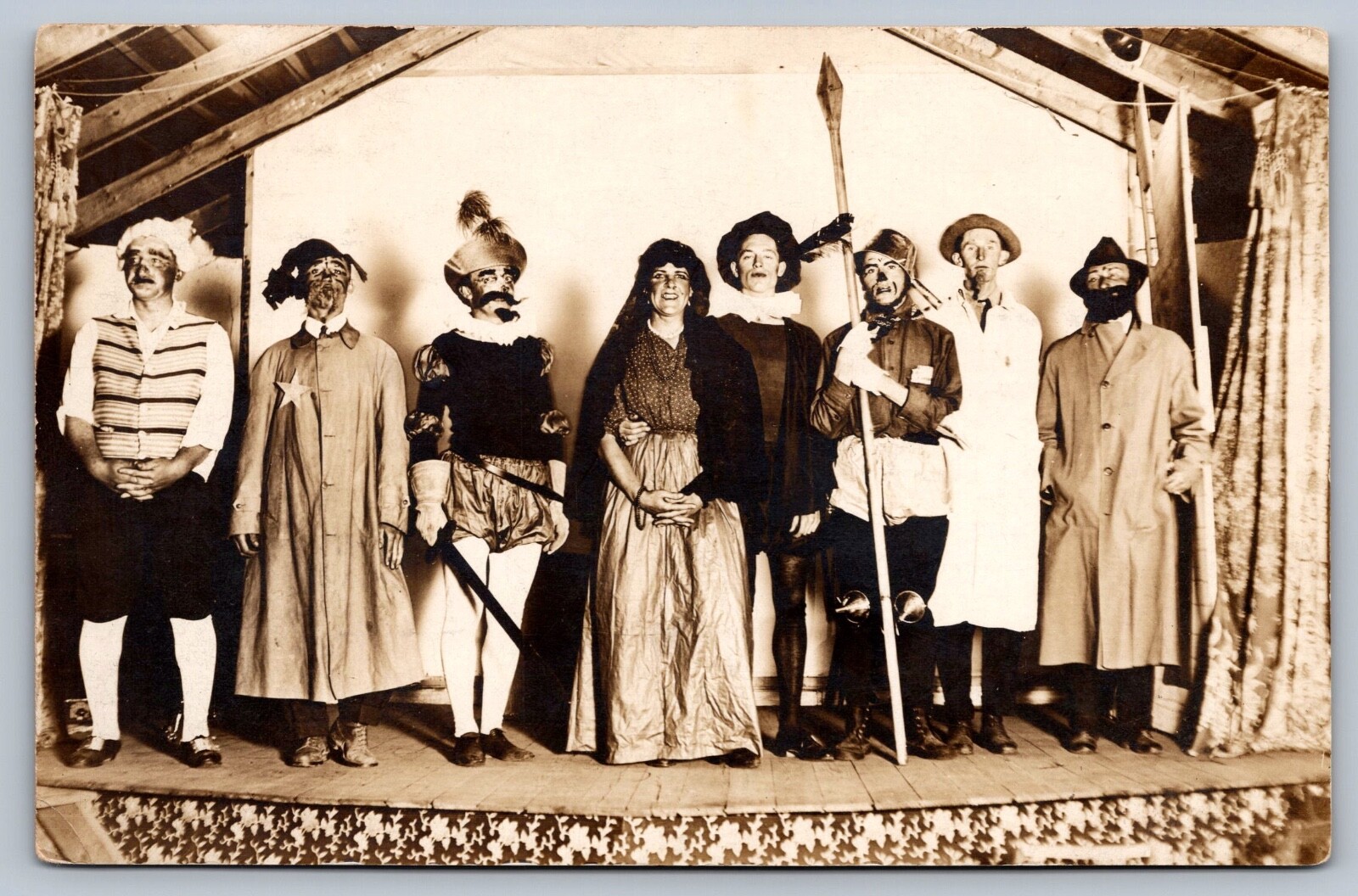 c1915 Actors dressed in costumes in local play production REAL PHOTO POSTCARD
