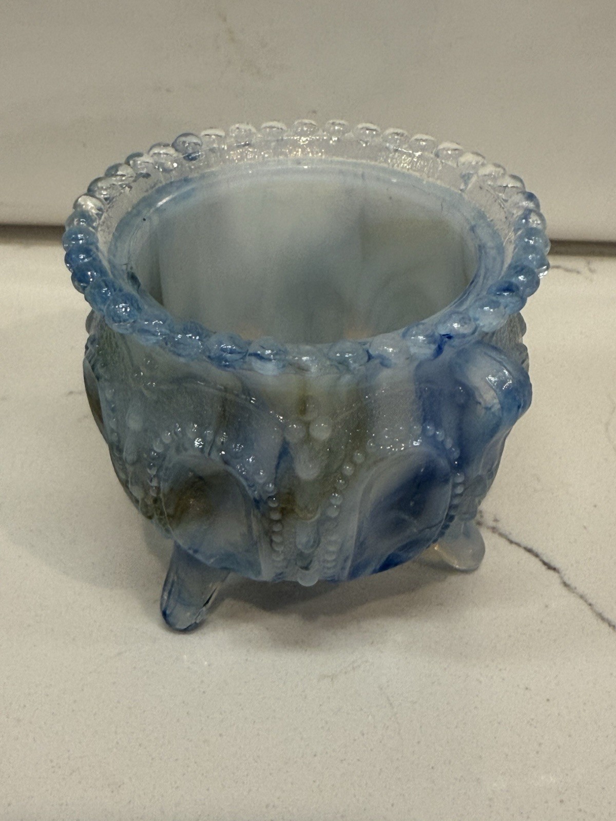 Vintage Degenhart Blue Slag Glass Gypsy Pot Toothpick Holder *RARE*