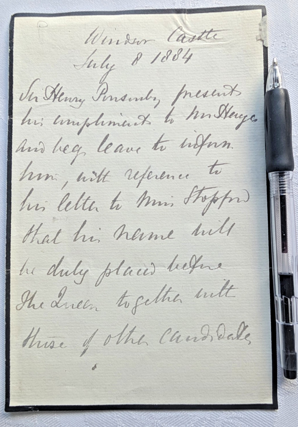 Major General Sir Henry Ponsonby,  Royal Court Official, Handwritten Letter 1884