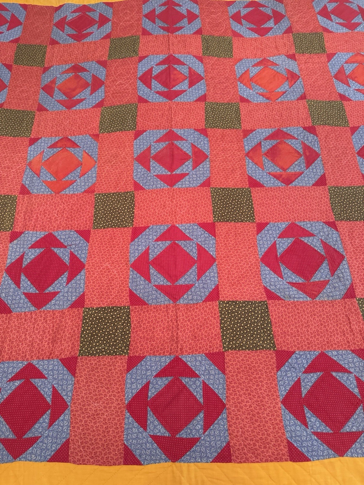 Antique 19th C Diamond In A Square 62” Square Quilt Hand Quilted Pennsylvania