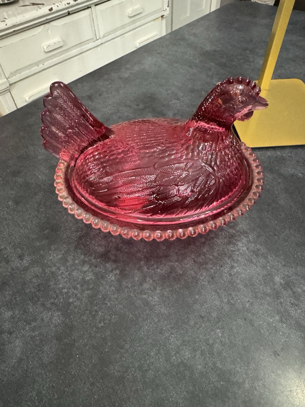 Vintage Rare Indiana Glass Hen on Nest Cranberry 7\