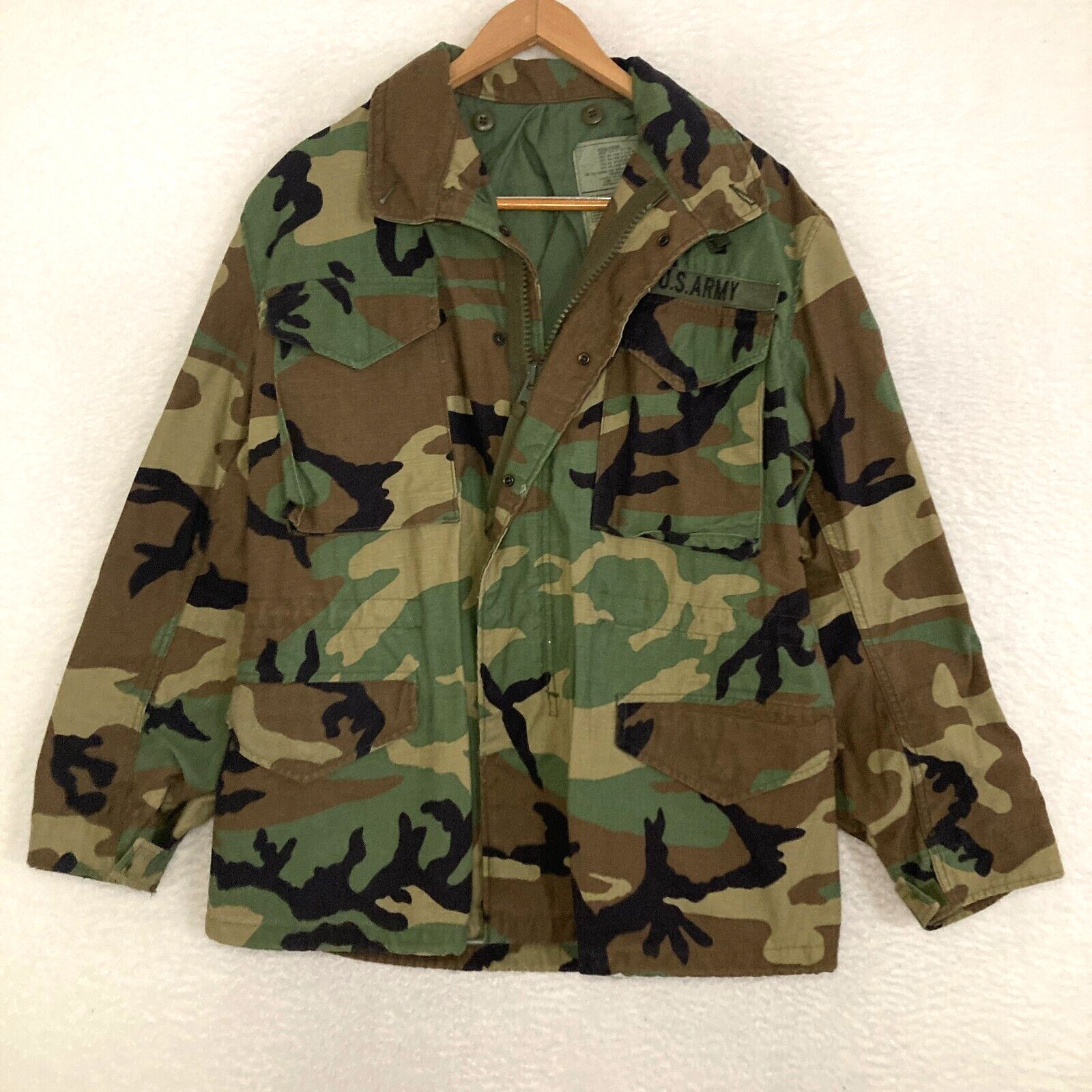 US Army M65 Woodland Camo Cold Weather Field Coat Mens M Military Jacket
