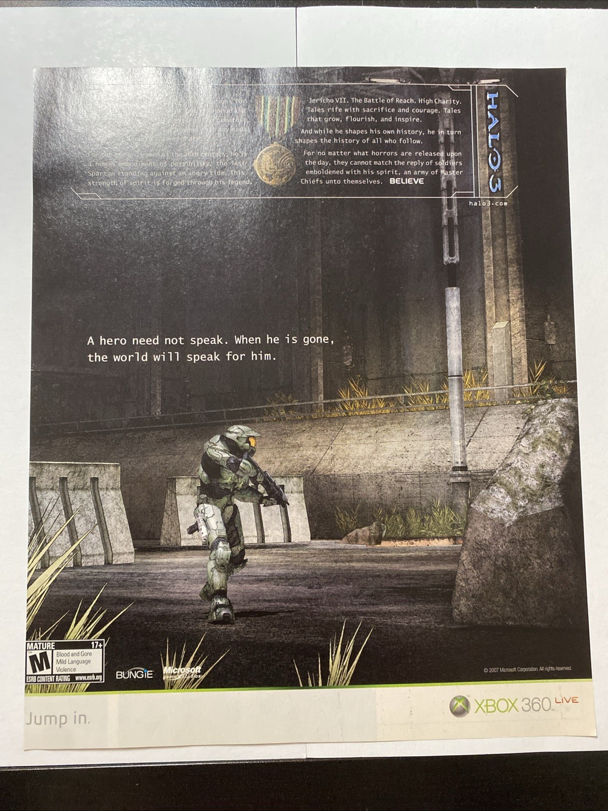 Halo 3 Xbox 360 Game 2007 Promo Ad Wall Art Print Poster - Glossy