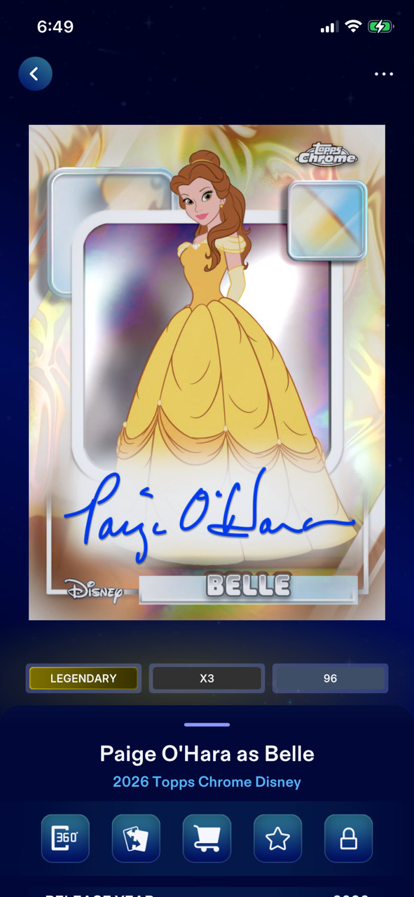 2026 Topps Disney Collect Legendary Chrome Signature BELLE Paige O'Hara
