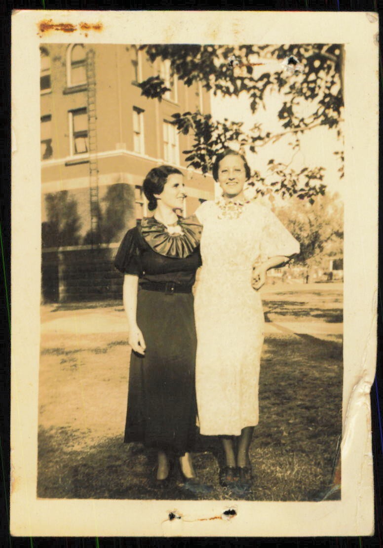 Vintage 1930s Two Women Dressed Up Outdoors Photograph